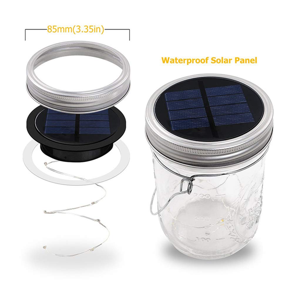 Solar Mason Jar Lights - 2 Pack Waterproof 20 LED Fairy String Lights with Jars & Hangers - Warm White Outdoor Decoration for Garden, Patio, Pathway, Wedding, Party & Christmas Decor