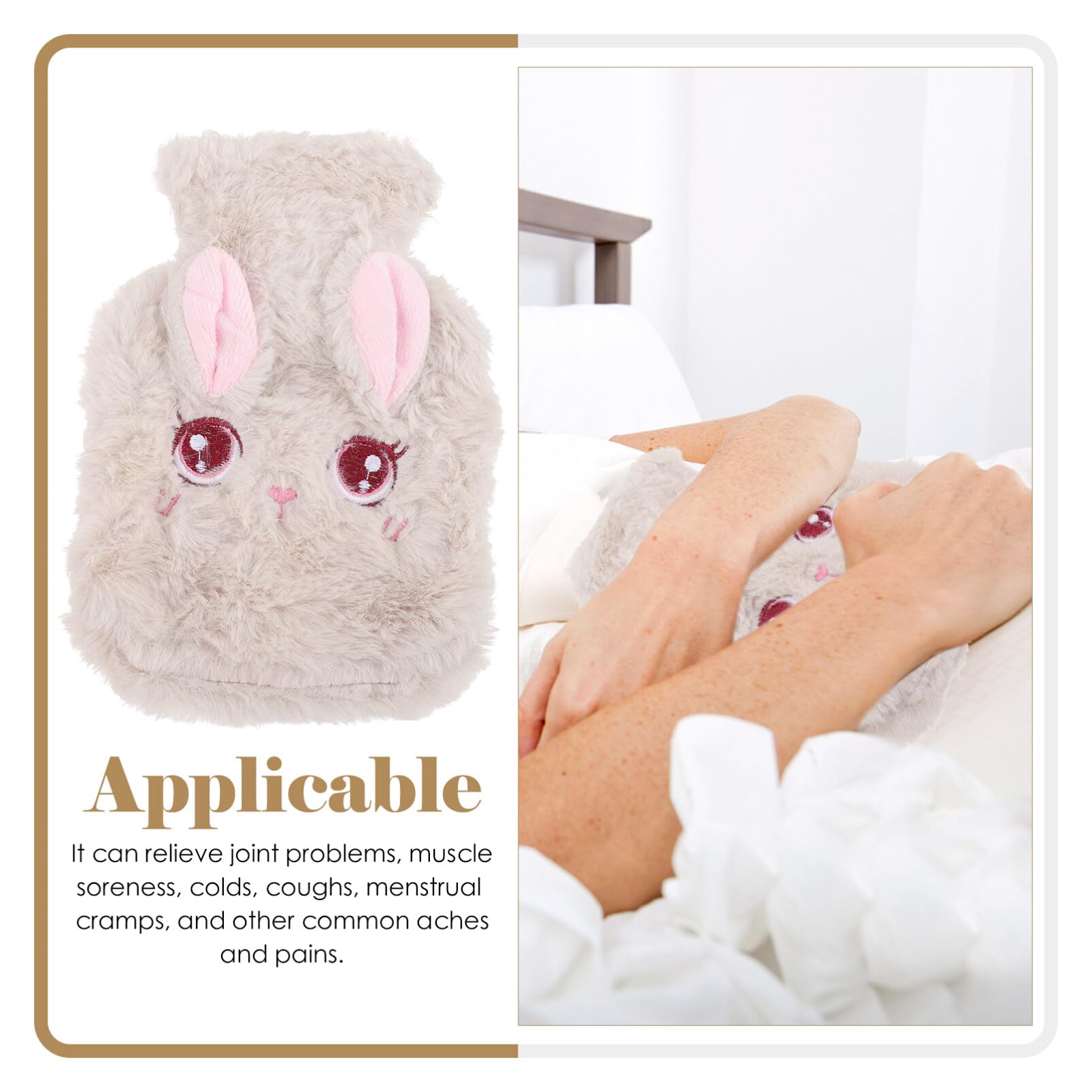 Healvian 2-Pack Plush Bunny Hot Water Bottles - Soft Hand & Feet Warmers for Menstrual Cramp Relief, Hot/Cold Therapy - Perfect for Winter, Office & Home Use