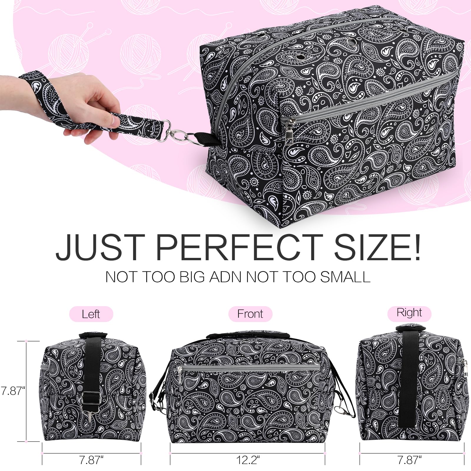 Yookee Home Crochet Bag - Large Yarn Storage Organizer for Crocheting & Knitting | Portable Craft Accessories with Paisley Design | Perfect Gift for Crochet Lovers, Moms & Women | Great for Travel, Commuting & Craft Projects