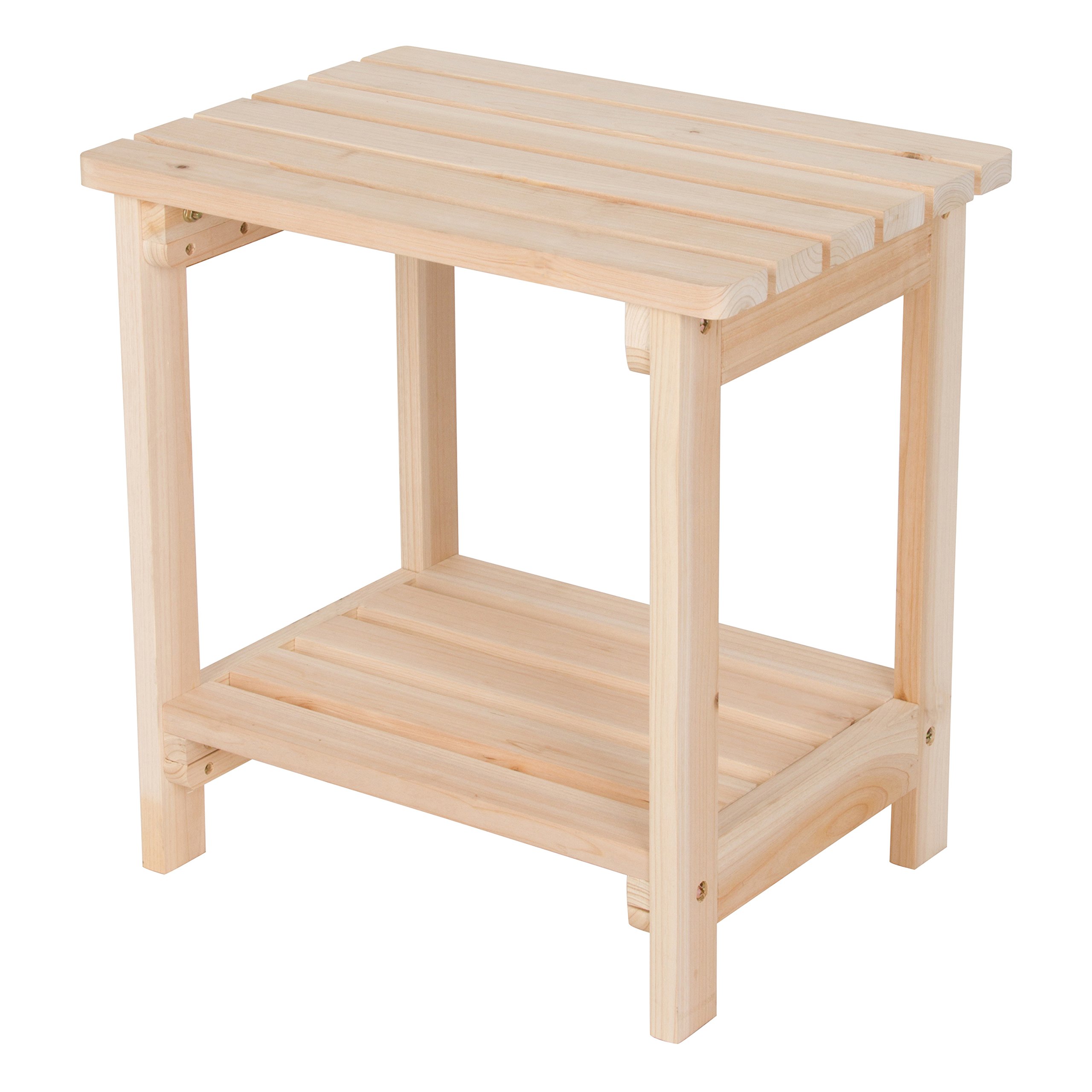 Shine Company Providence Rectangular Solid Wood Side Table - Natural Finish Outdoor Adirondack Small Patio Table for Garden, Deck, Poolside & Backyard Relaxation