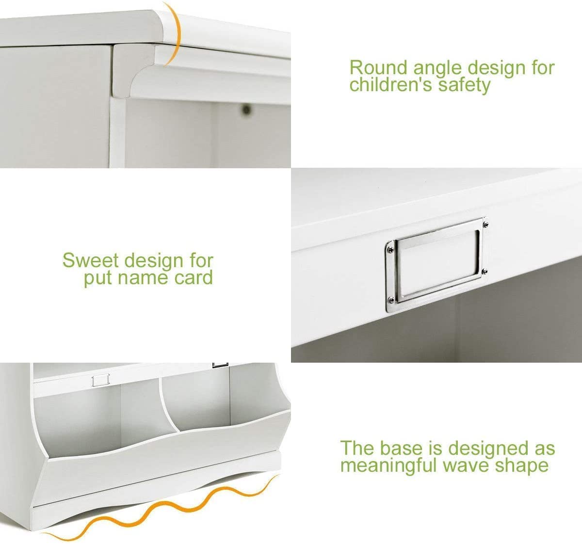 Multifunctional White Toy Storage Organizer with 2 Shelves & 4 Bins - Kids Cubby Cabinet for Nursery, Playroom, Bedroom - Perfect for Organizing Toys, Books, and Kids Supplies