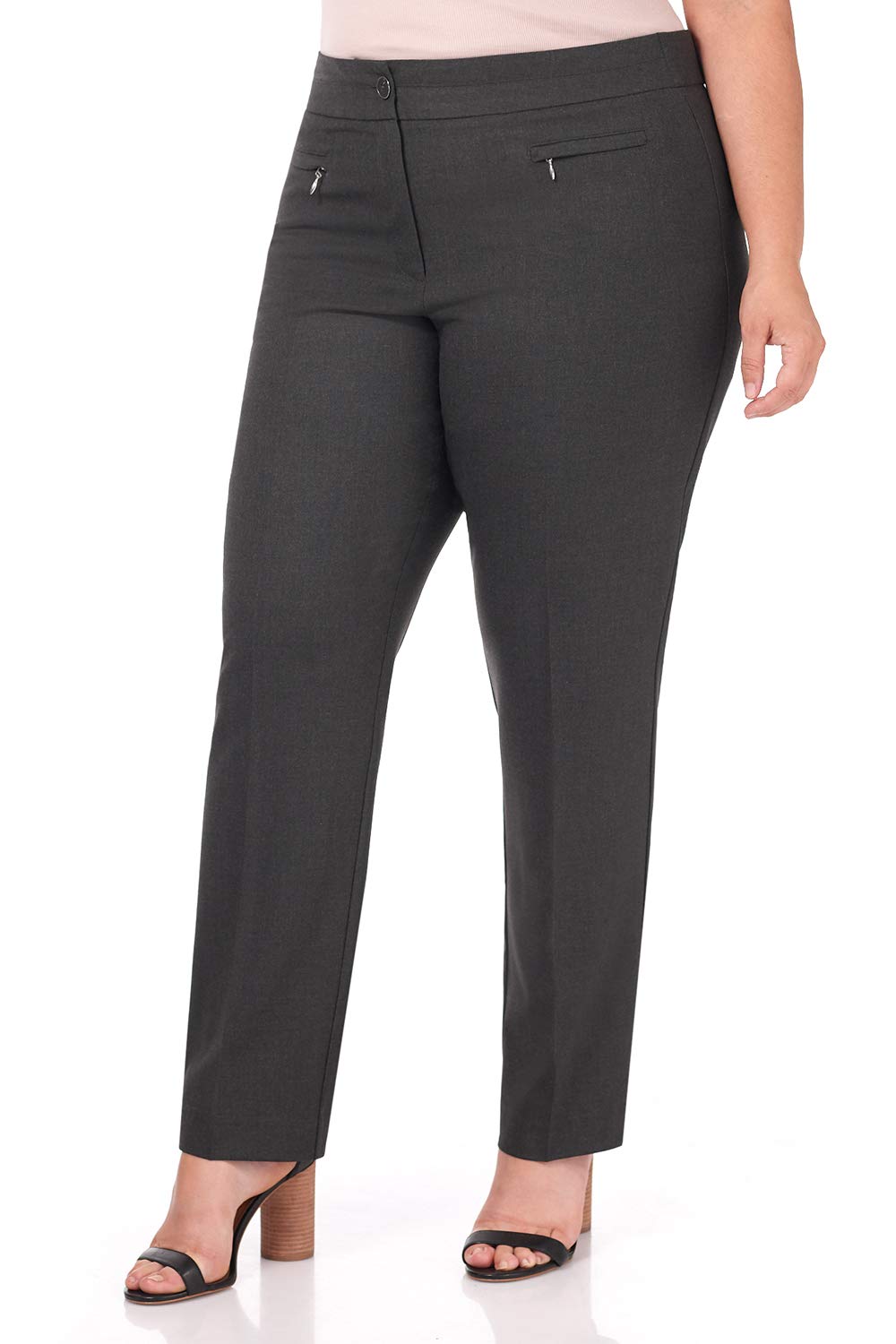 Rekucci Women's Plus Size Slim Fit Dress Pants for Work & Dinner - Stylish Office to Evening Trousers for Curvy Figures