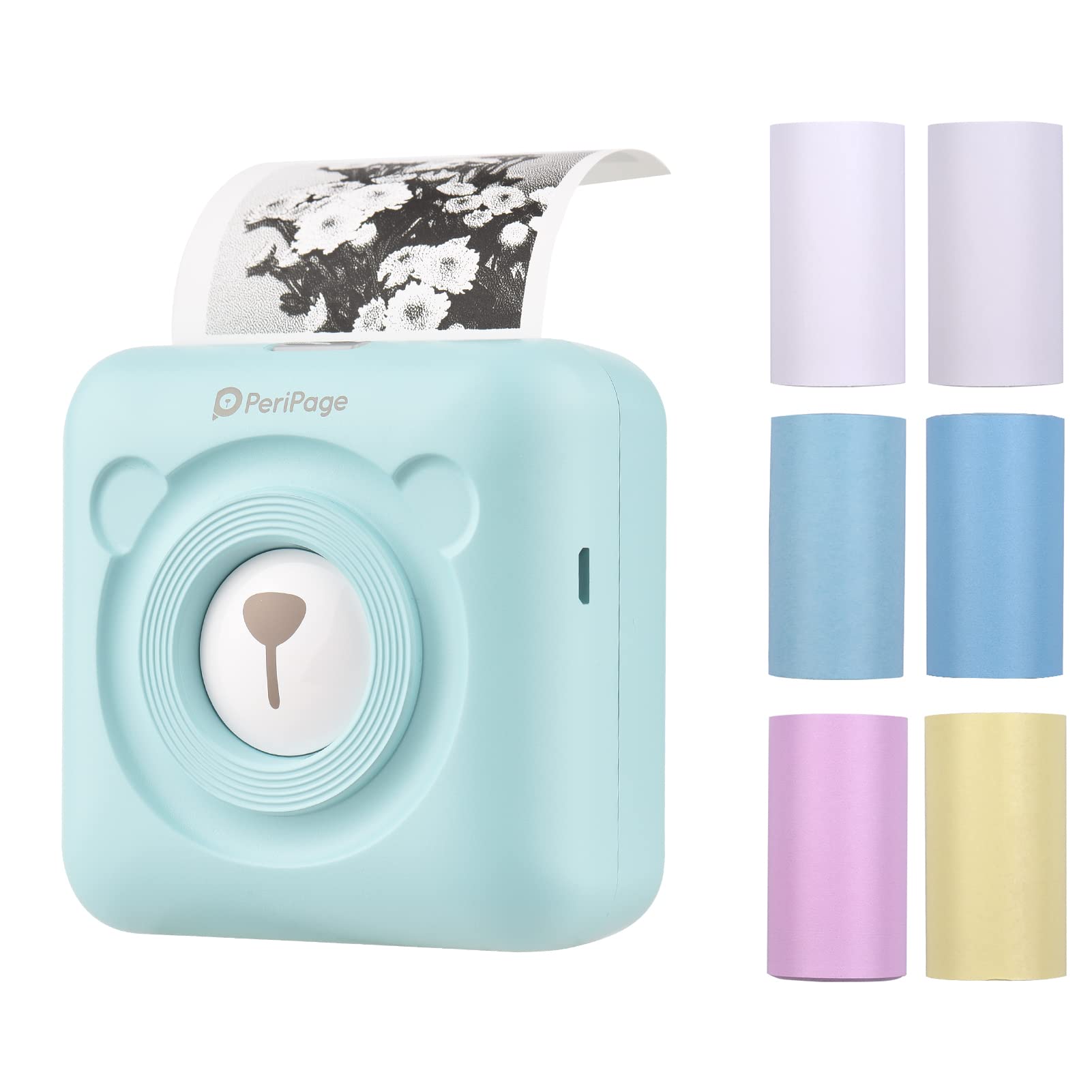 BISOFICE PeriPage A6 Mini Pocket Wireless Bluetooth Thermal Printer for Photos, Labels, Memos & Receipts - Compatible with Android, iOS, Windows - Includes USB Cable & 6 Thermal Paper Rolls - Perfect for Home, Office & Small Business Use