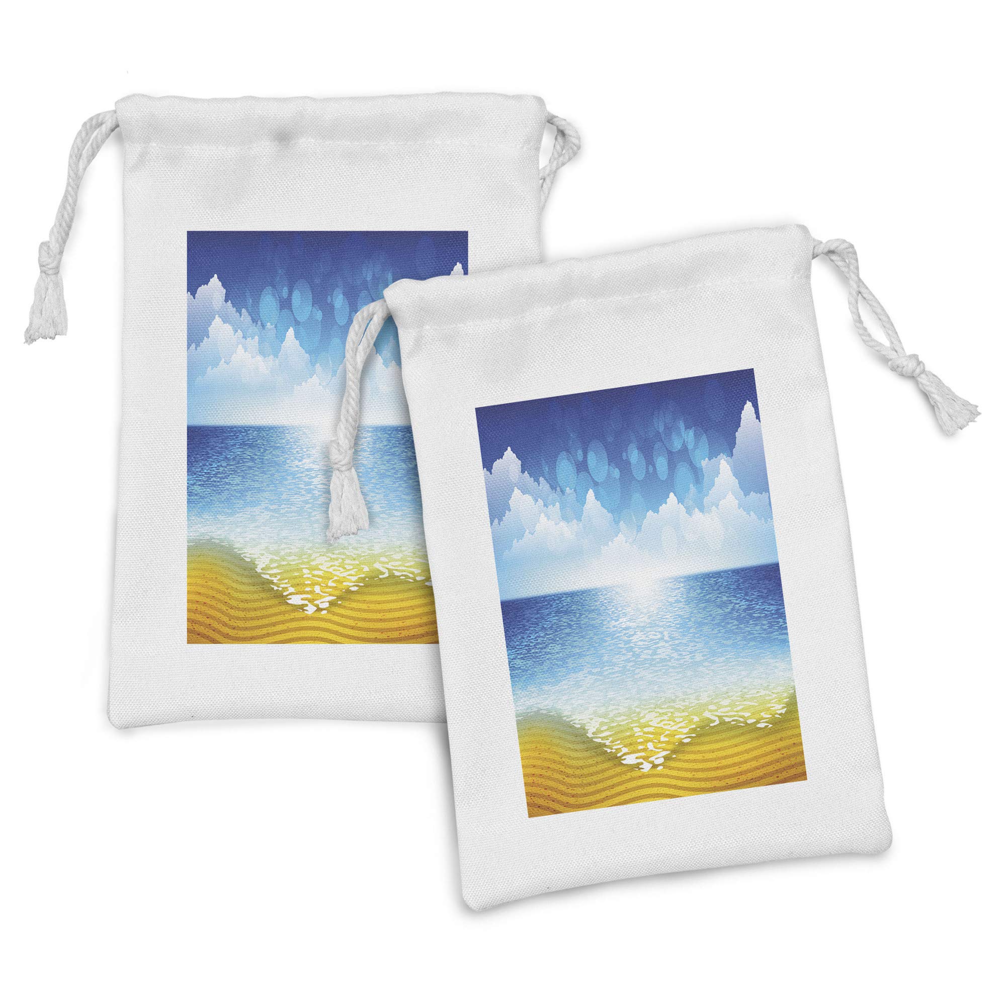 Ambesonne 2-Pack Graphic Beach Fabric Pouches - Sea Horizon & Cloudy Sky Print, Small Drawstring Bags (9
