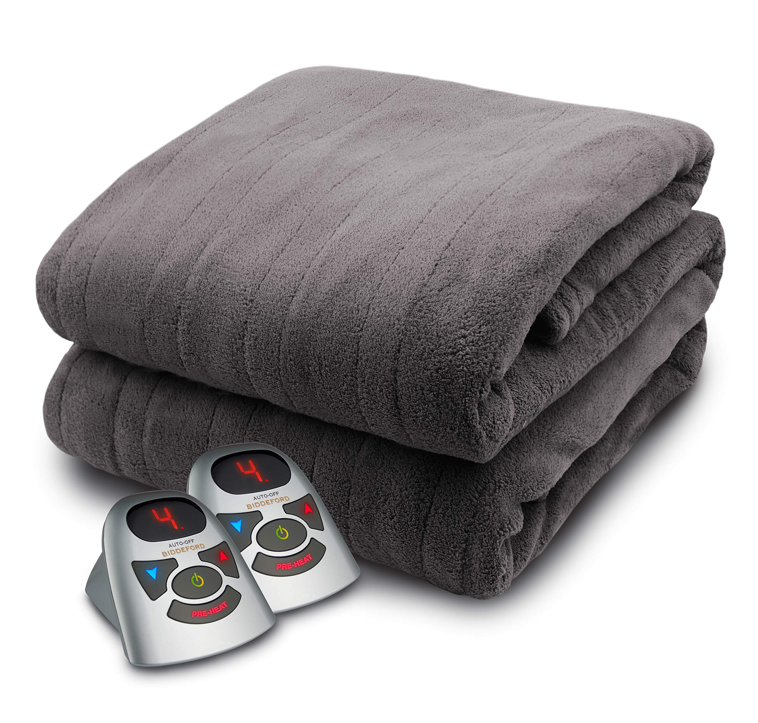 Biddeford Micro Plush Electric Heated Blanket with Digital Controller - King Size Grey Warm Throw for Winter Bed, Sofa & Home Comfort