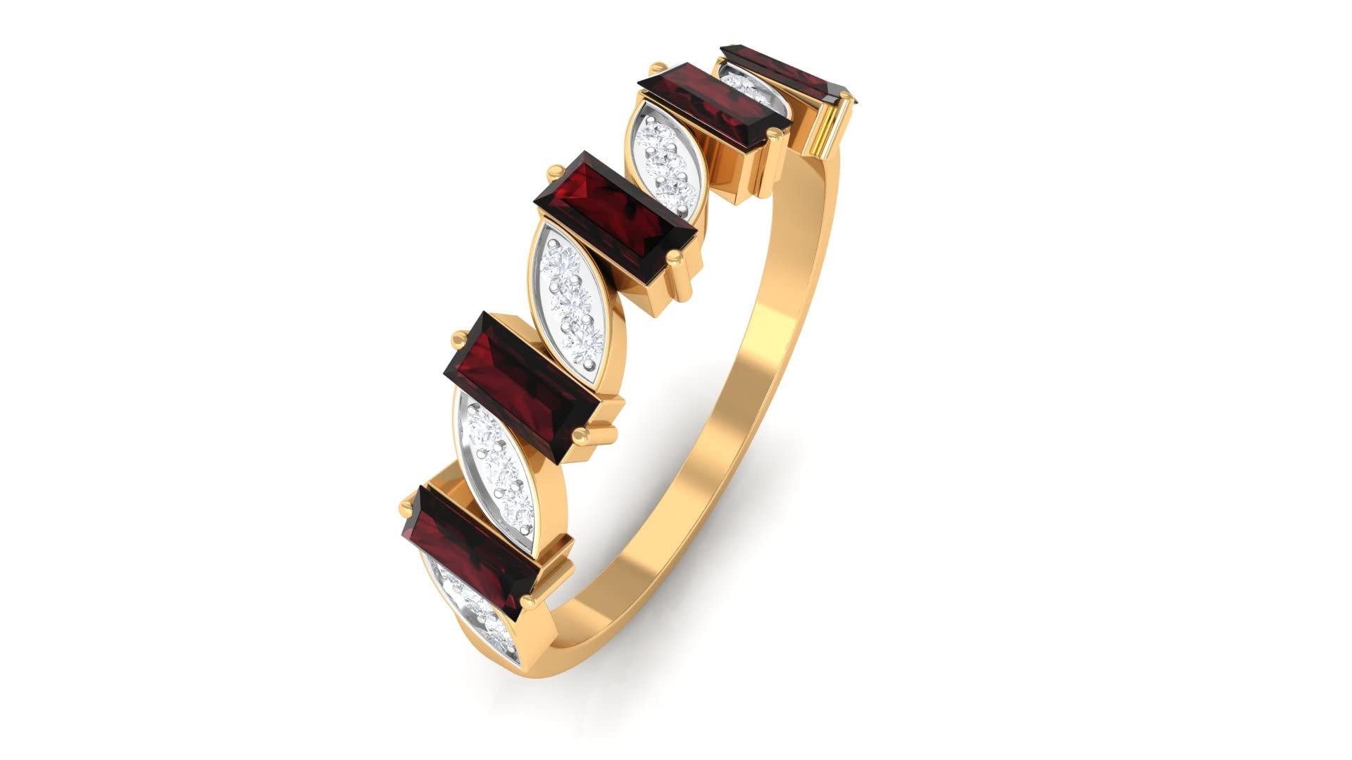 Garnet Half Eternity Band Ring - 3/4 CT Genuine Garnet & Diamond Ring in 14K Solid Gold - Tilted Baguette Garnet Semi Eternity Wedding Band for Anniversary, Engagement, or Gift
