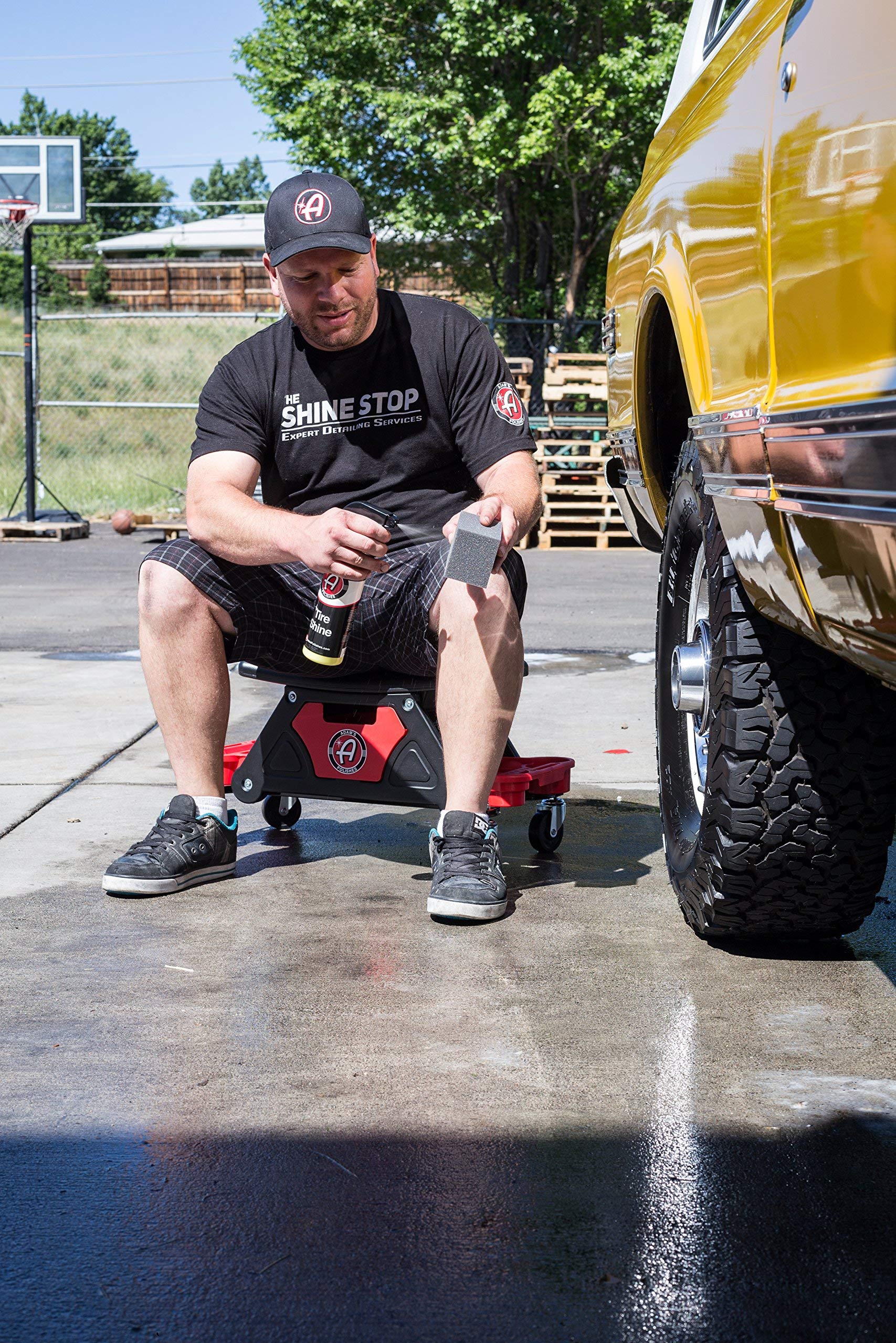 Adam's Polishes Mobile Rolling Utility Creeper Seat for Mechanics & Detailers - Heavy Duty Adjustable Stool with Storage Trays for Tools - Perfect for Auto Repair Shops & DIY Garages