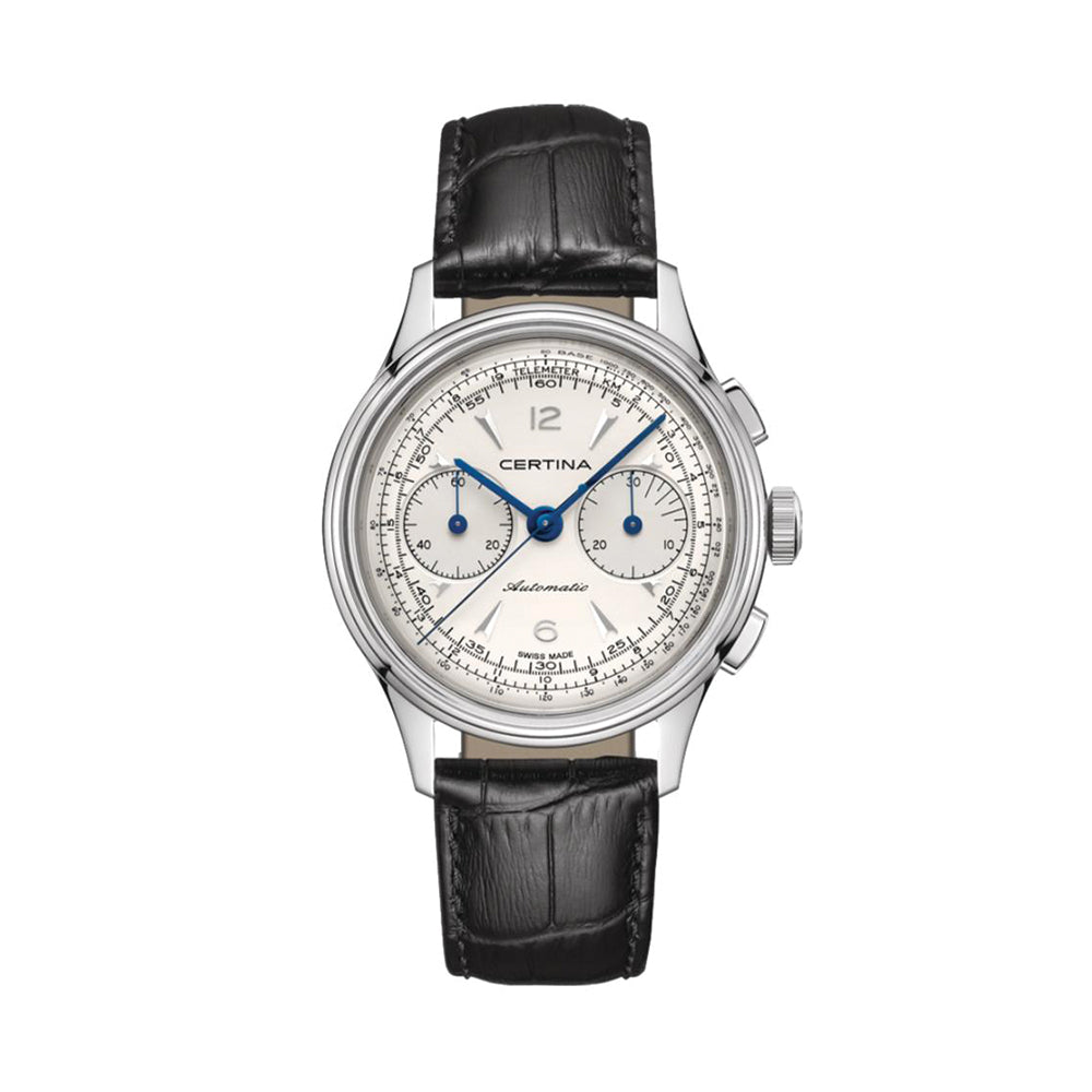 DS Chronograph Automatic 42mm Men's Watch - Silver Stainless Steel Case with Genuine Leather Strap - Perfect for Business, Casual Wear & Special Occasions