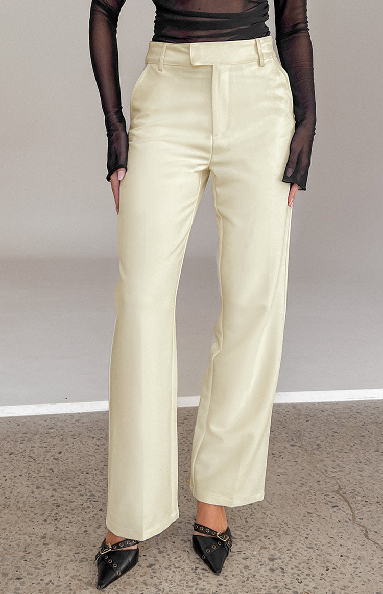 Stylish Cabo Cream Straight Leg High Waisted Tailored Pants for Women | Office Wear & Casual Chic Outfits