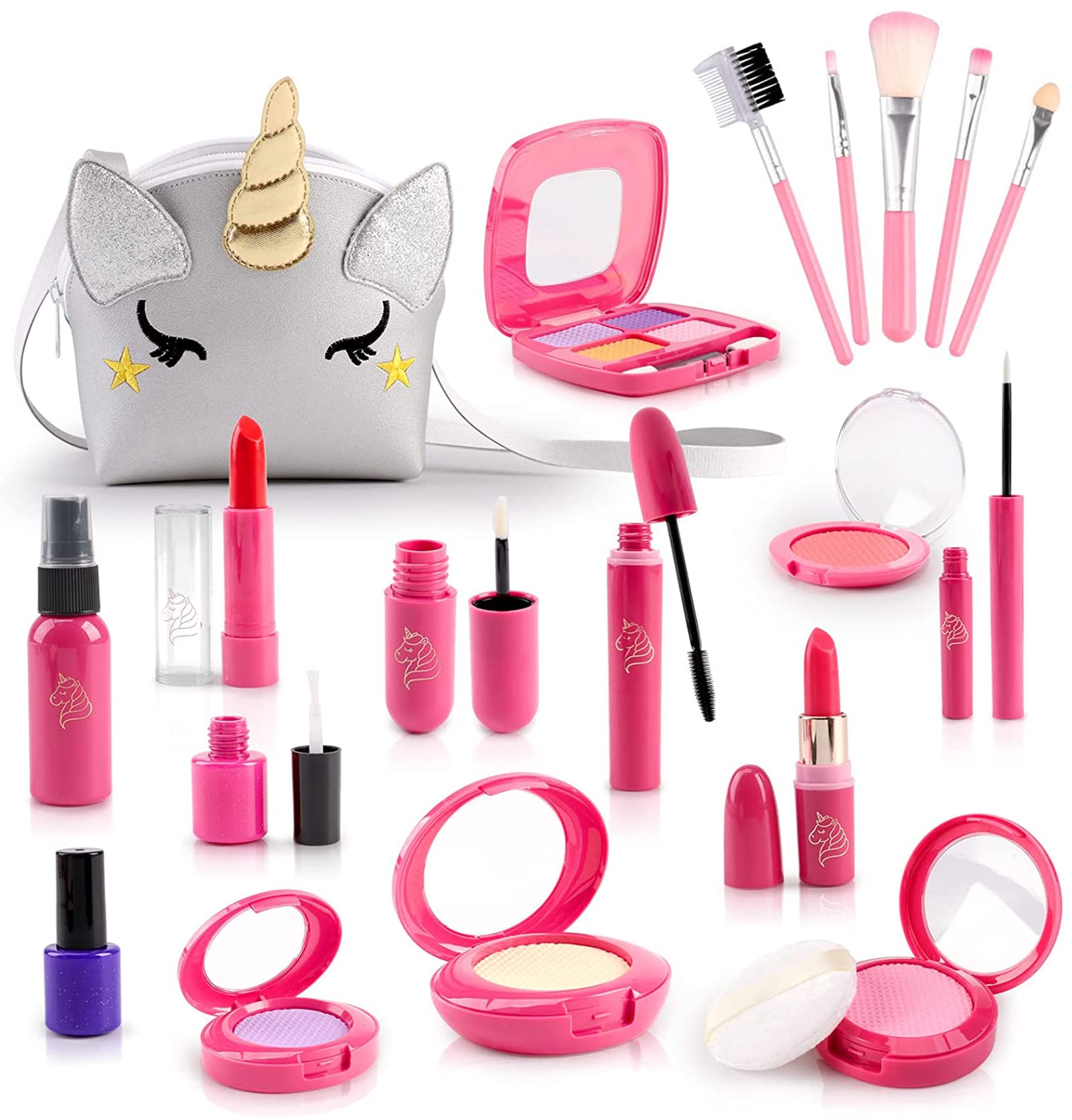 Unicorn Makeup Set for Girls 3-8 Years - 20pcs Pretend Play Toy Gift for Birthday & Christmas