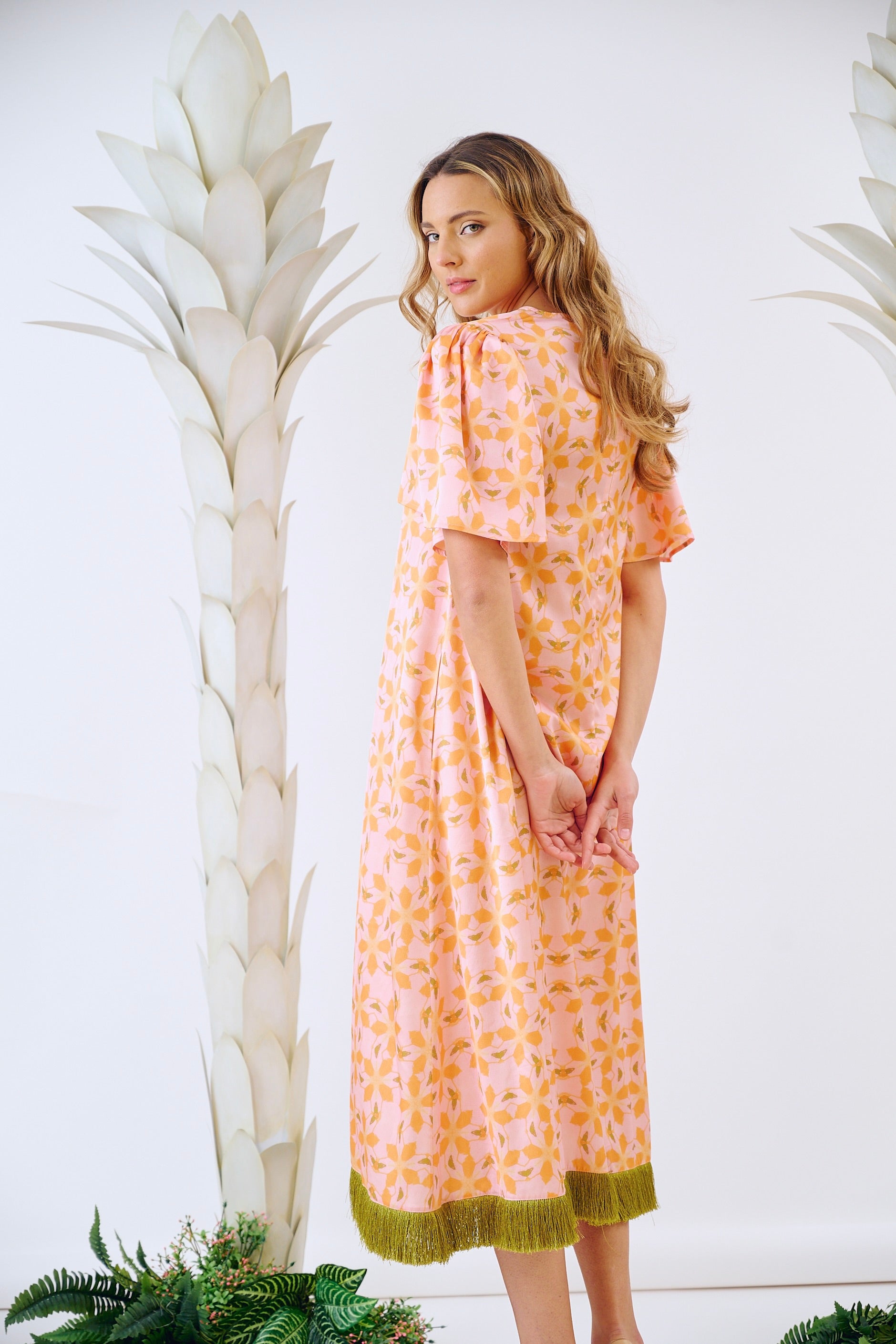 Georgia Dress - Orange Azalea Floral Print Summer Dress for Women | Casual & Party Wear | Perfect for Beach, Vacation, and Outdoor Events
