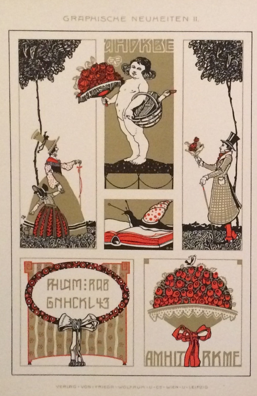 Original 1900 German Art Nouveau Decorator Sheet with Cherubs - Set 321 - Vintage Wall Art for Home Decor & Antique Collectors