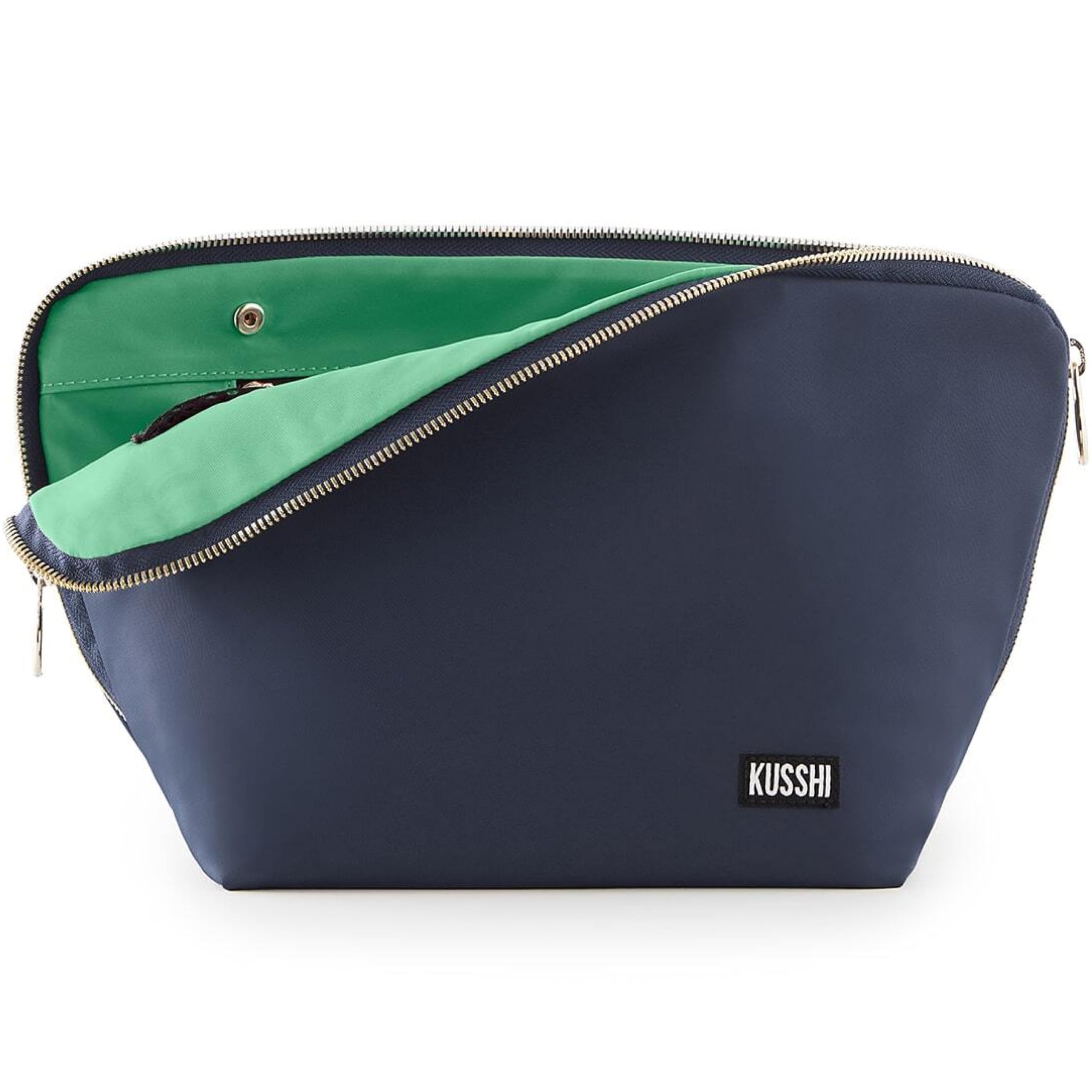 KUSSHI Waterproof Travel Makeup Bag with Brush Organizer - Reusable Cosmetic Pouch for Women, Navy & Mint - Perfect for Vacation, Gym, and Everyday Essentials Storage