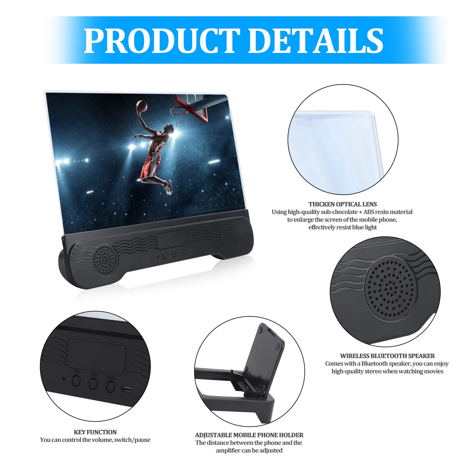 EBTOOLS 14 Inch HD Phone Screen Magnifier with Bluetooth Speaker - Portable Desktop Mobile Screen Amplifier for Watching Movies, Gaming & Reading (Ideal for Elderly & Low Vision Users)