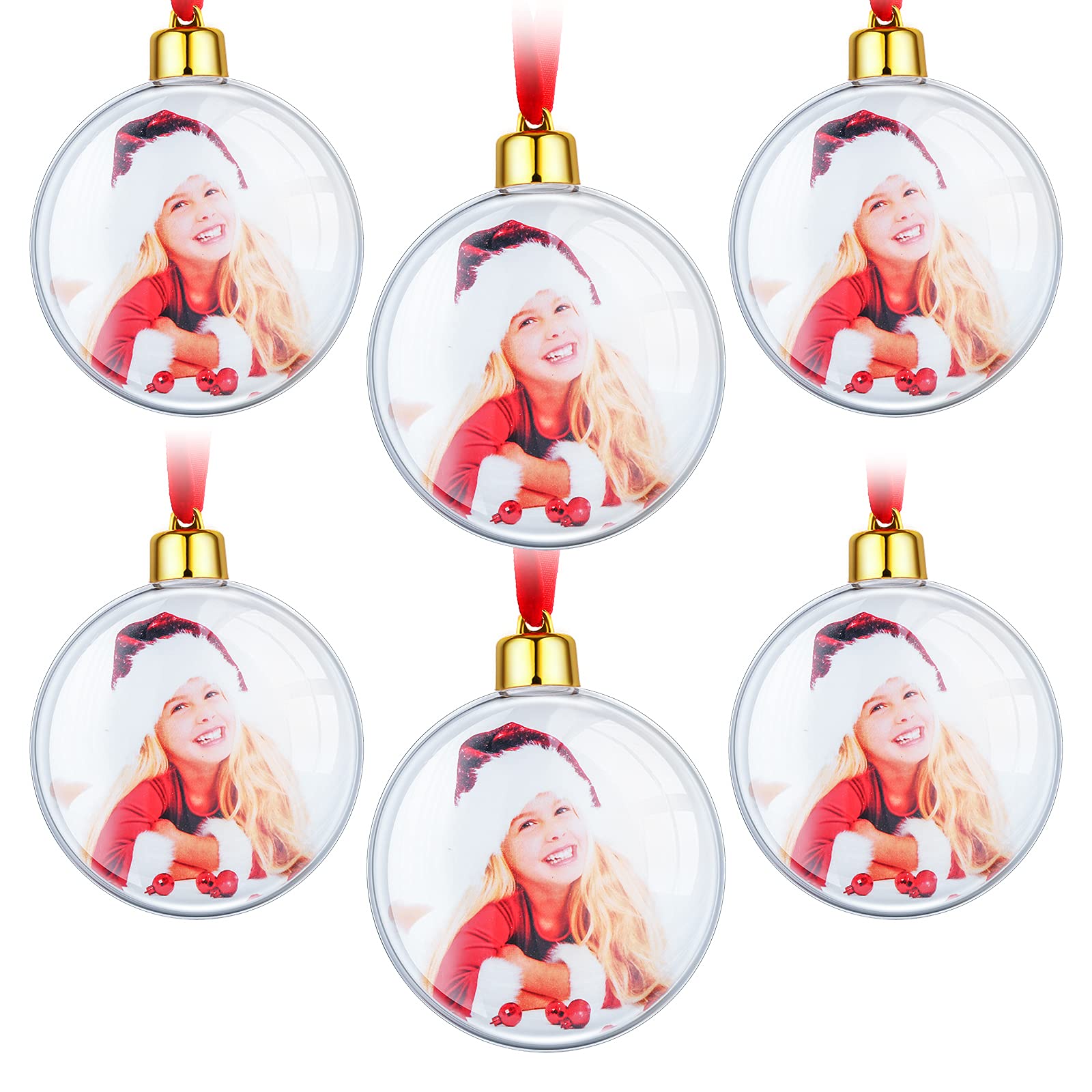 6 Pack Clear Plastic Photo Ornament Balls - DIY Personalized Christmas Decorations with Hanging Hooks for Tree, Gifts, and Home Holiday Decor