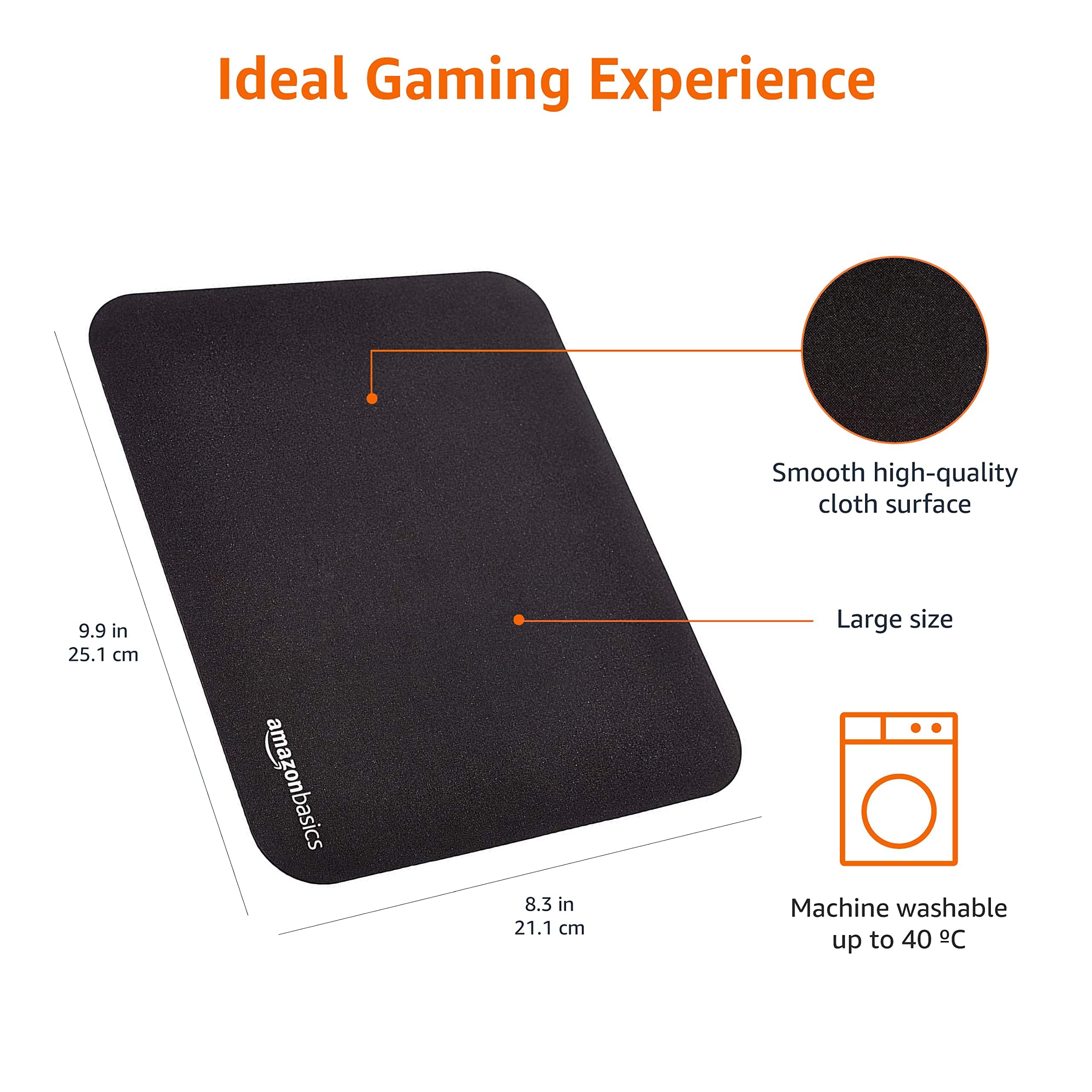 AmazonBasics Mini Gaming Mouse Pad - Non-Slip Rubber Base, Smooth Surface for Precision Control - Black | Perfect for PC, Laptop, Office & Gaming Setup