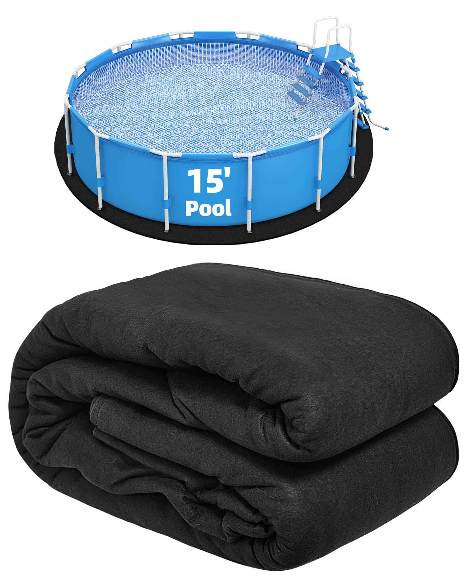 15ft Premium Pool Liner Pad for Above Ground Pools - Heavy Duty Protective Mat Prevents Damage from Rocks, Roots & Sharp Objects - Extends Pool Liner Lifespan (Black) - Ideal for Backyard, Inground & Outdoor Swimming Pool Protection
