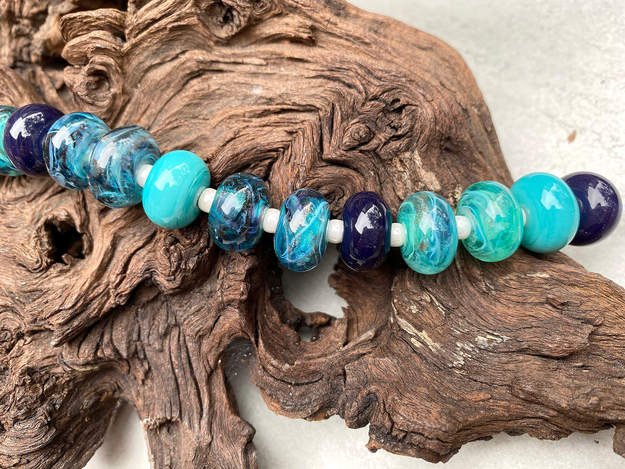 Turquoise Blue Shimmer Lampwork Glass Beads Set for Jewelry Making - DIY Bracelets, Necklaces, Earrings - SRA Certified Artisan Crafted Beads (50pcs) - Perfect for Boho, Beach & Summer Fashion Accessories