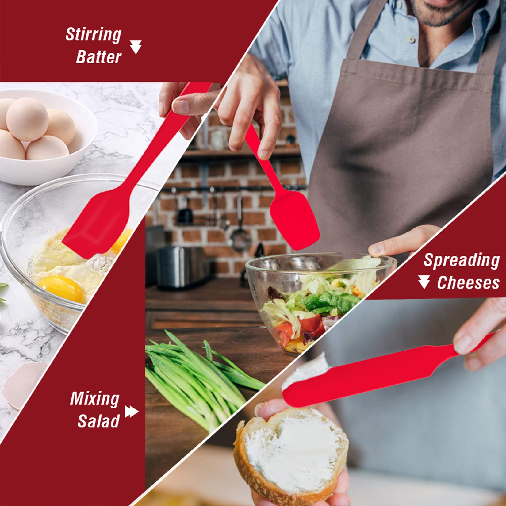 **P&P CHEF 7-Piece Silicone Spatula Set - Heat-Resistant, Non-Stick Kitchen Utensils for Baking, Cooking & Mixing - Flexible, Seamless & Dishwasher Safe (Red) - Perfect for Cakes, Cookies & Stirring Sauces**