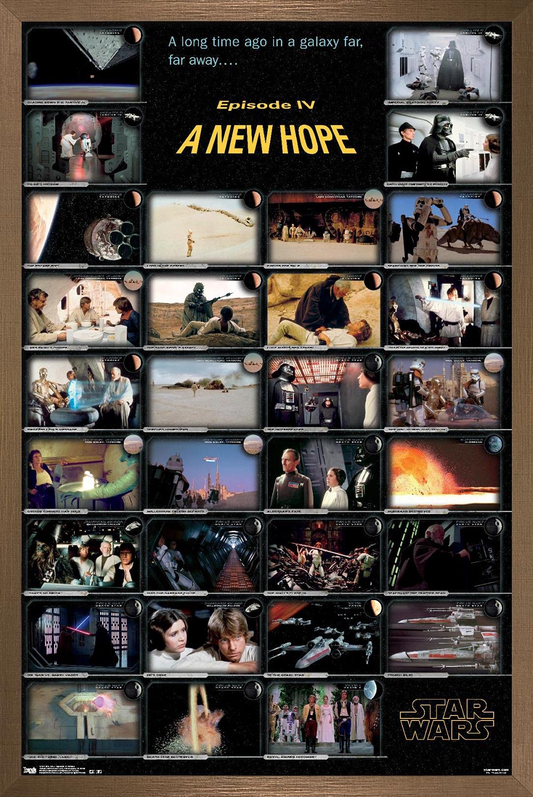 Star Wars A New Hope Framed Wall Poster 22.375 x 34 Inches - Bronze Frame | Home Theater Decor, Movie Room Art, Sci-Fi Fan Gift
