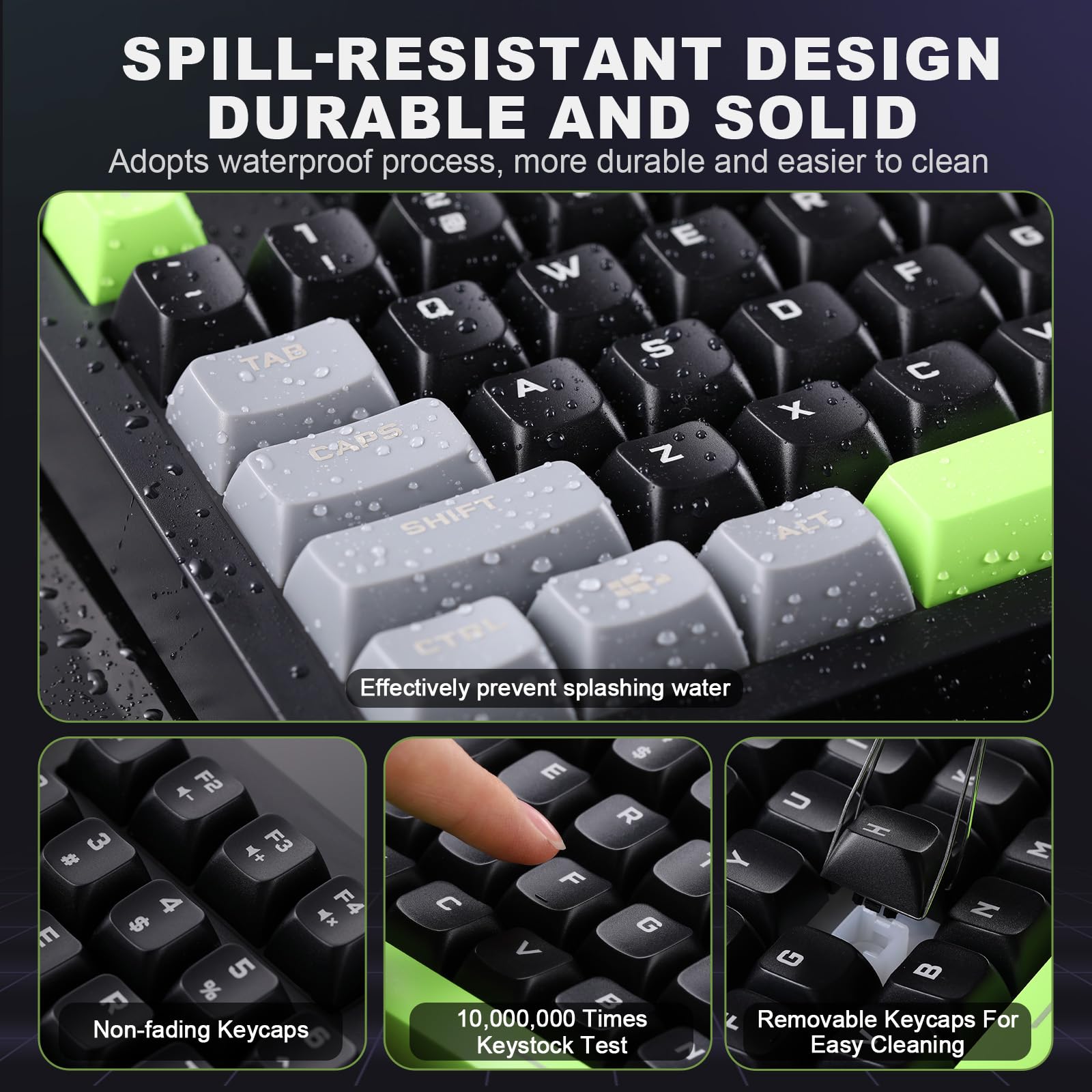 YUNZII D98 RGB Backlit Mechanical Keyboard - 98 Keys, Spill-Resistant, Anti-Ghosting USB Wired Keyboard for PC Gaming & Office Work (Black & Green) | Perfect for Typing, Programming & Late-Night Gaming Sessions