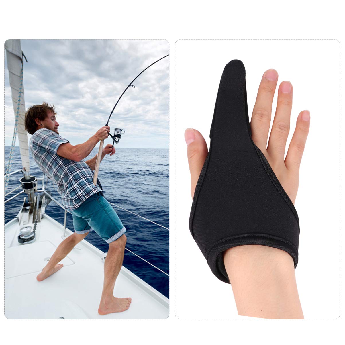 HEALLILY Fishing Gloves - Single Finger Gloves with Elastic Band for Outdoor Fishing, Finger Protector Gauntlet (Black) - Ideal for Saltwater, Freshwater & Ice Fishing Adventures