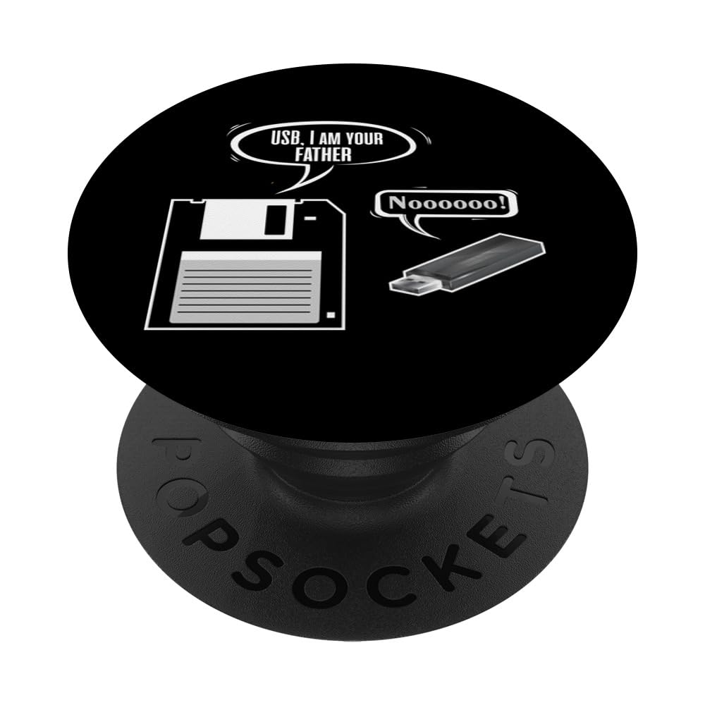 Funny Father Floppy Disk Son USB Flash Drive 32GB - Retro Computer Geek Gift for Dad - PopSockets Standard PopGrip Swappable Phone Grip - Perfect for Tech Lovers, Office Workers & Nostalgic Gifts