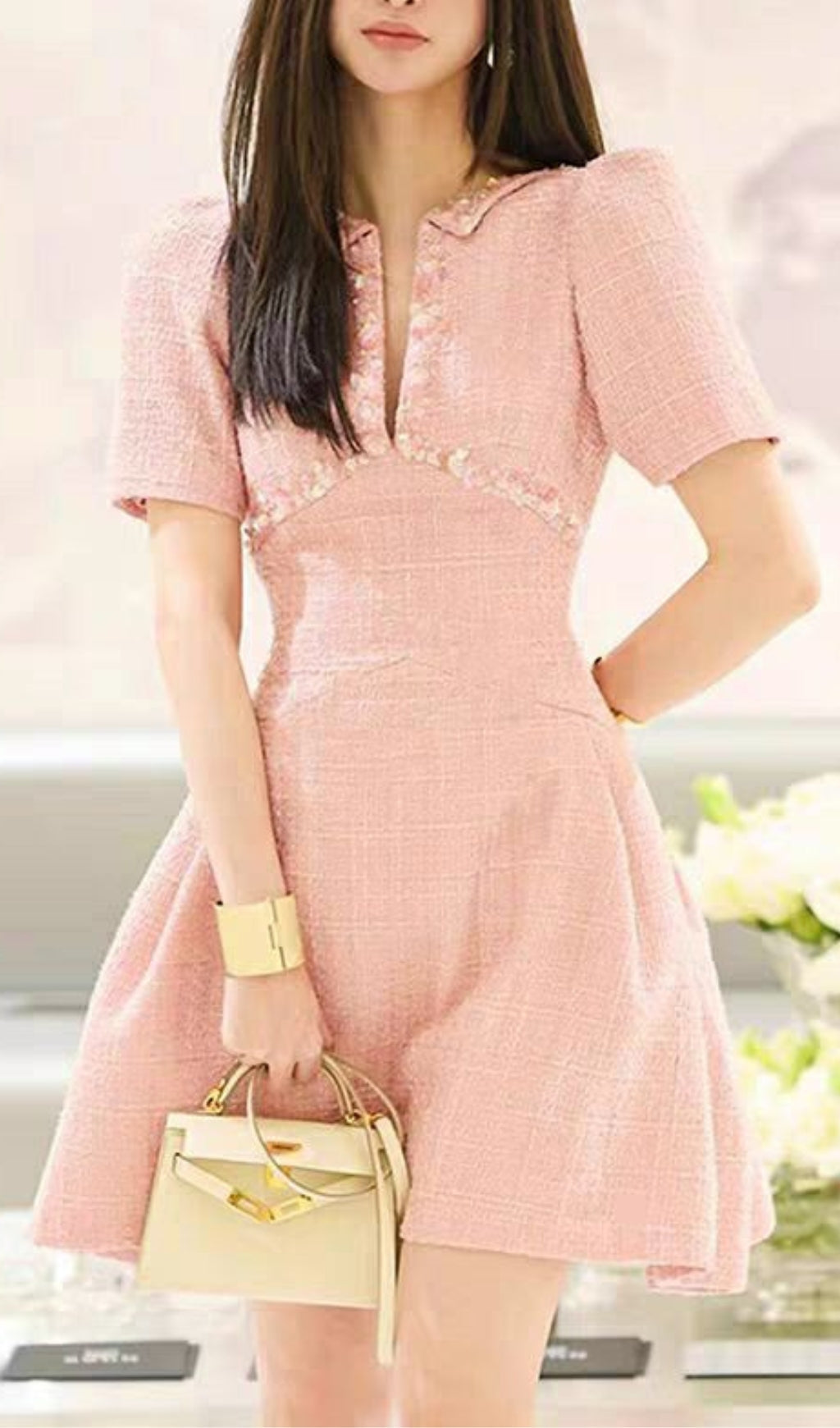 Pink A-Line Beaded Sequins Mini Dress for Women - Perfect for Parties, Weddings & Special Occasions