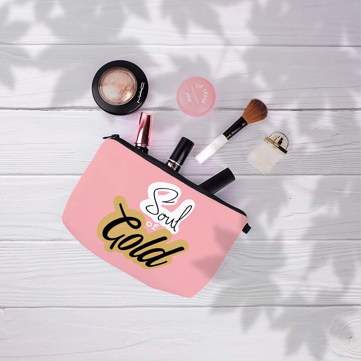 Crazyify Gold & Pink Canvas Cosmetic Bag for Women - Waterproof Travel Makeup Pouch with Zipper, Toiletry Storage Organizer | Perfect for Travel, Gym, and Everyday Use