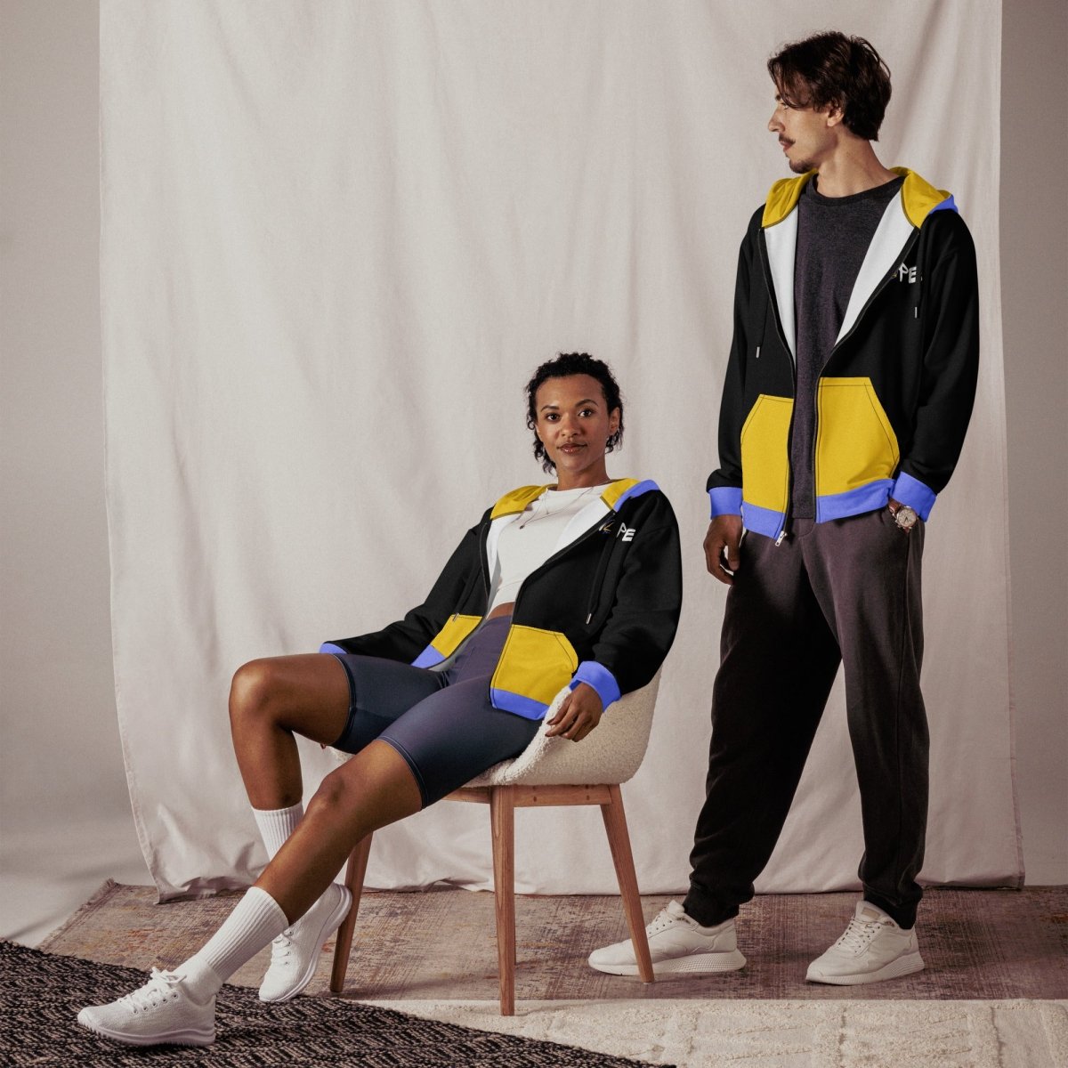 Graffiti Sobriety Symbol & 'Nope' Unisex Zip Hoodie - Yellow & Blue Pullover for Streetwear, Urban Fashion & Casual Outfits