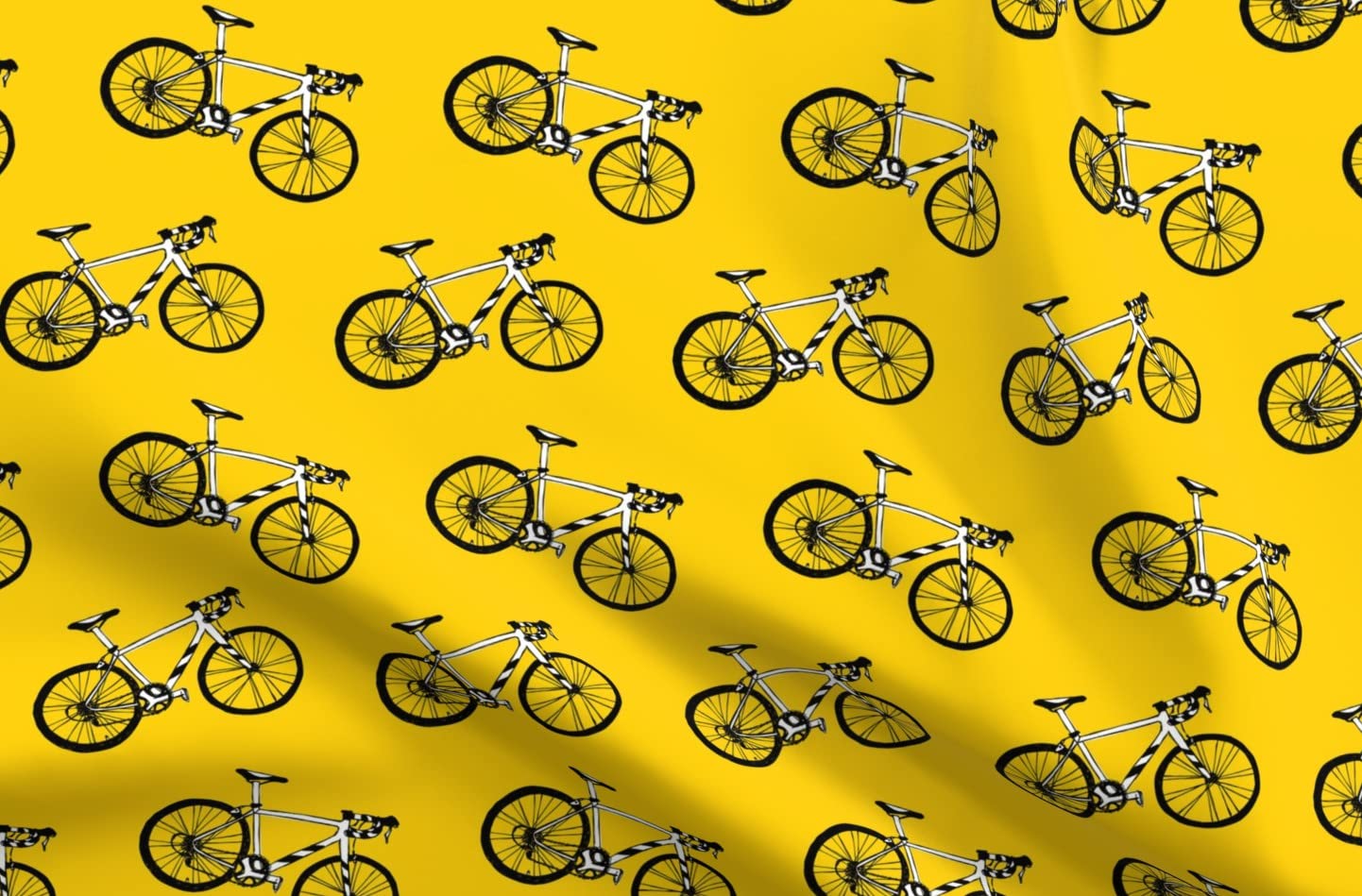 De Bicycles Black White Yellow Summer Bicycle Sports Bike Printed Minky Fabric by The Yard - Soft Plush Material for Sewing Baby Blankets, Quilt Backing, DIY Crafts & Home Decor - Perfect for Nursery, Bedding & Gift Projects
