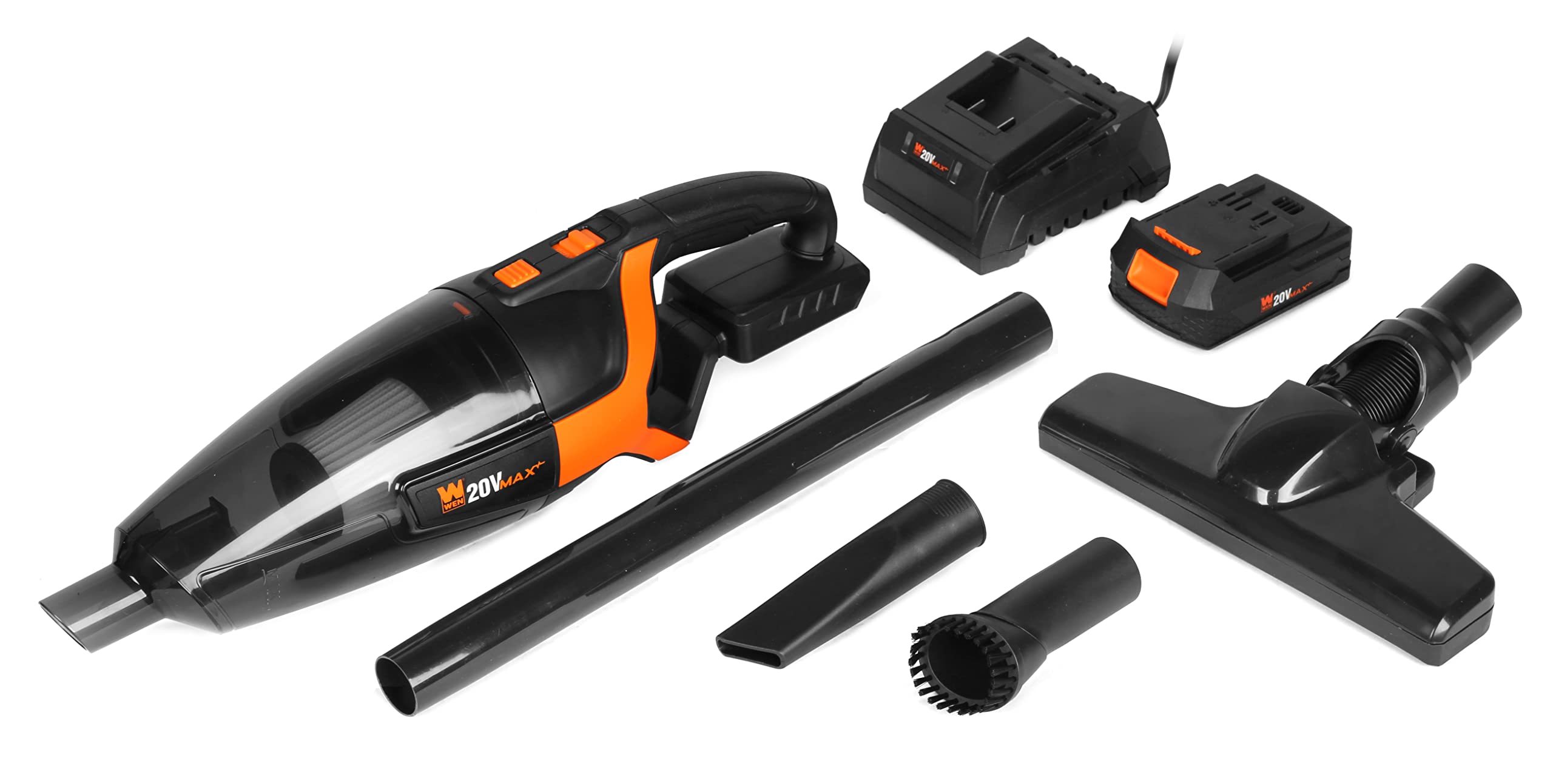 WEN 20V Max Cordless Handheld Vacuum Cleaner with 2.0Ah Lithium-Ion Battery & Charger (20861) - Lightweight for Car, Home, and Pet Hair Cleaning