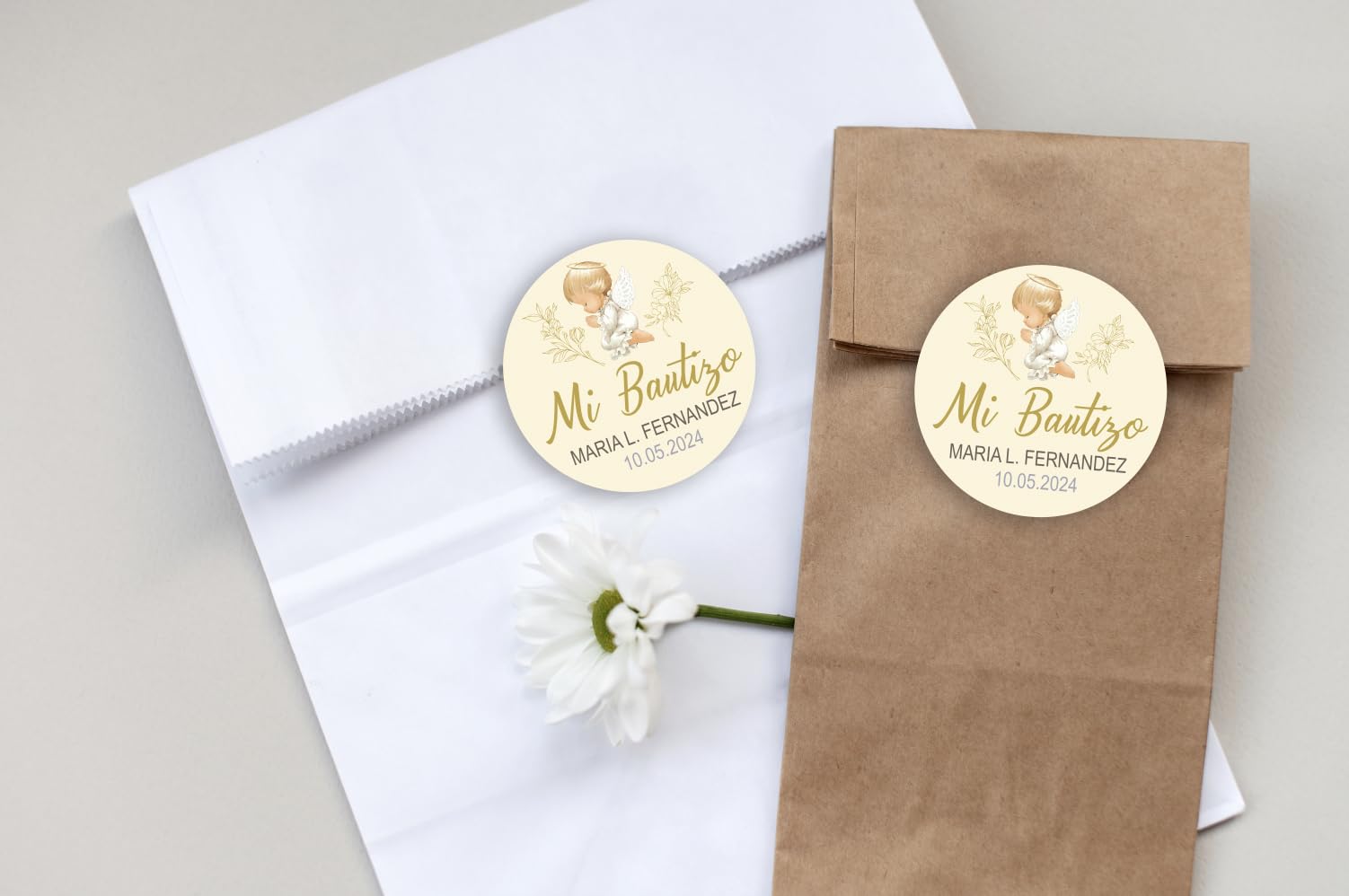 Baptism Stickers 40ct - Customized Spanish Favors for Christening Celebrations