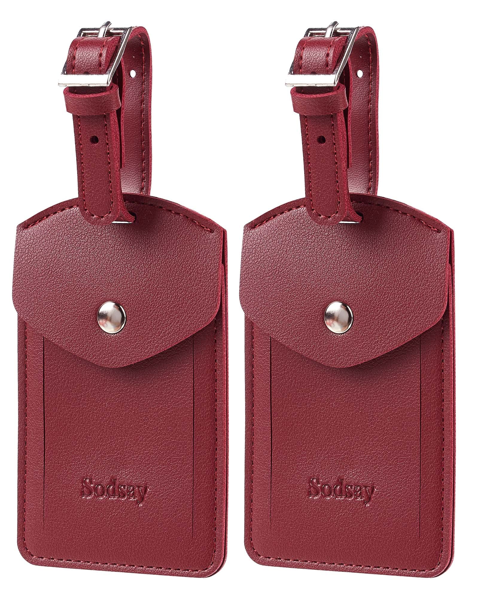 Premium Leather Luggage Tags for Travel - Sodsay 2-Pack Durable Baggage Tags with Privacy Flap | Perfect for Suitcases, Backpacks & Carry-Ons (Airport, Business Trips, Vacation)
