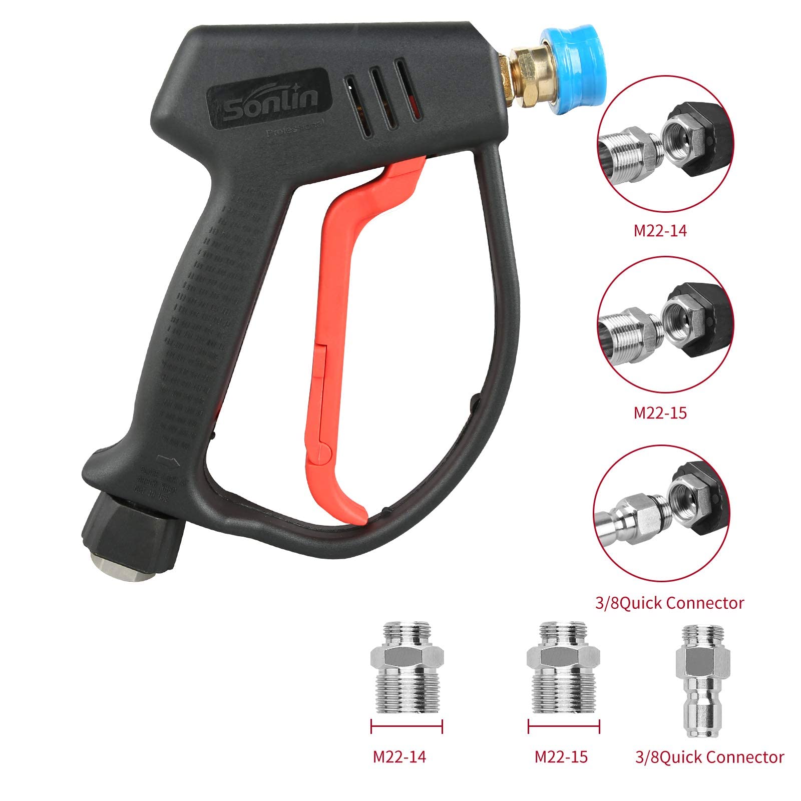 Sooprinse 4000 PSI High Pressure Washer Gun with Quick Connect Nozzles & Garden Hose Filter - Heavy Duty Power Washer Attachment for Driveway, Deck, Patio, and Car Cleaning