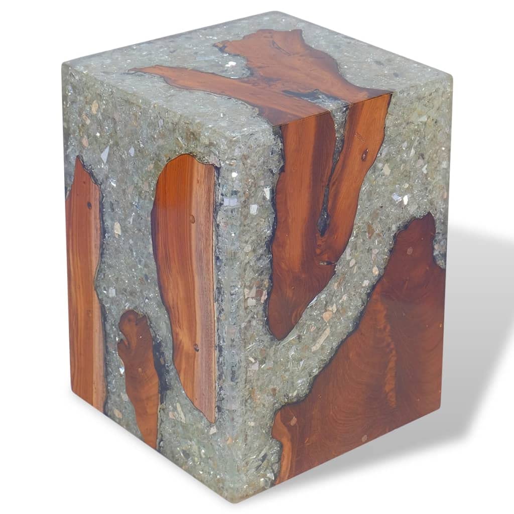 CHARMMA Solid Teak Wood Stool - Natural Live Edge Tree Stump Stool, Side Table, Plant Stand & Nightstand for Indoor/Outdoor Use - 11.8