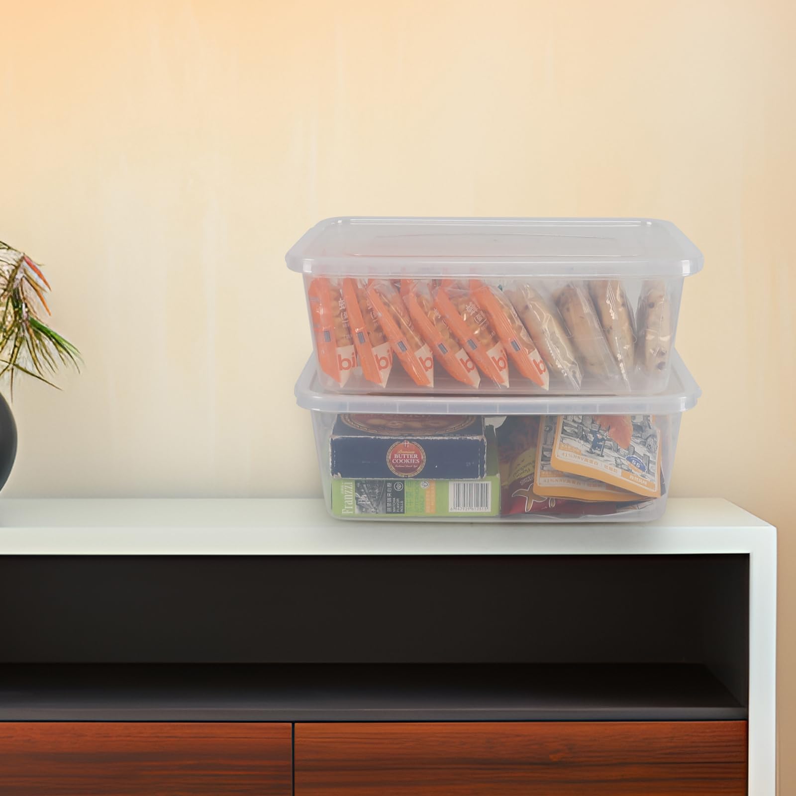 4-Pack 14L Clear Plastic Storage Bins with Secure Latching Lids - Stackable Organizer for Home, Office, and Garage Storage Solutions