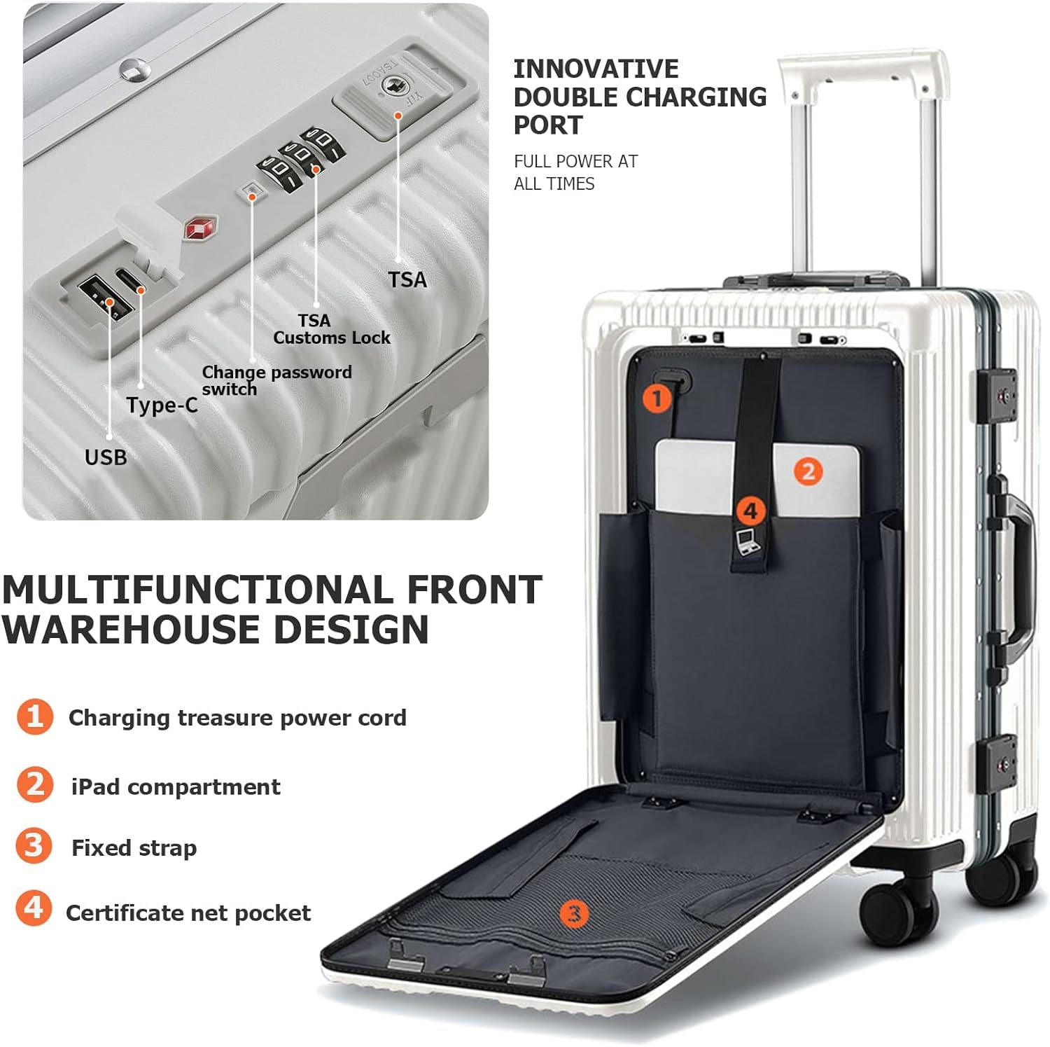 Feilario 20-Inch Expandable Hardside Spinner Wheel Carry-On Luggage with TSA Lock, Cup Holder & Phone Holder - Lightweight Aluminum Frame Suitcase for Travel, Business Trips & Weekend Getaways