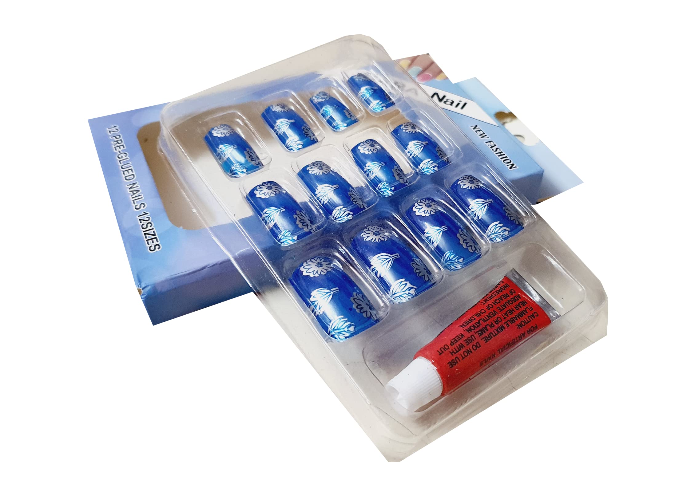 TopFinder® 12-Piece Reusable Fake Nails Kit with Glue - Maple Leaf Sparkle Acrylic Nail Art for Women, Girls & Kids | Professional Manicure Set for Parties, Weddings & Special Occasions (Random Colors)