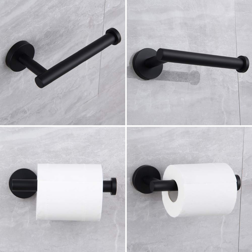 Premium Matte Black Bathroom Accessories Set - 3-Piece SUS 304 Stainless Steel Wall Mounted Kit with Toilet Paper Holder & 2 Robe Hooks | Modern Bathroom Hardware for Home, Hotel & Spa Decor