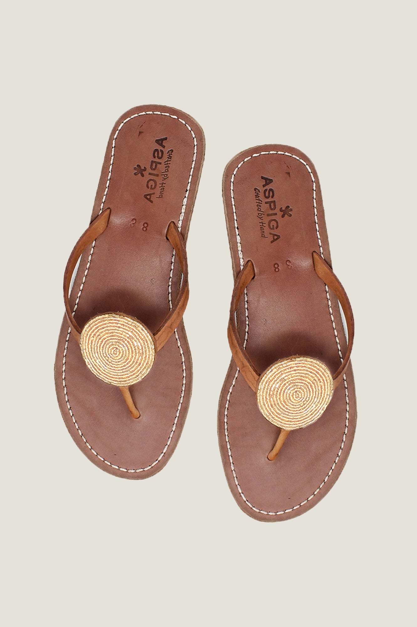 Light Gold Disc Leather Sandals for Women - Comfortable Summer Beach Walking Sandals | Perfect for Vacation, Poolside, and Casual Outings