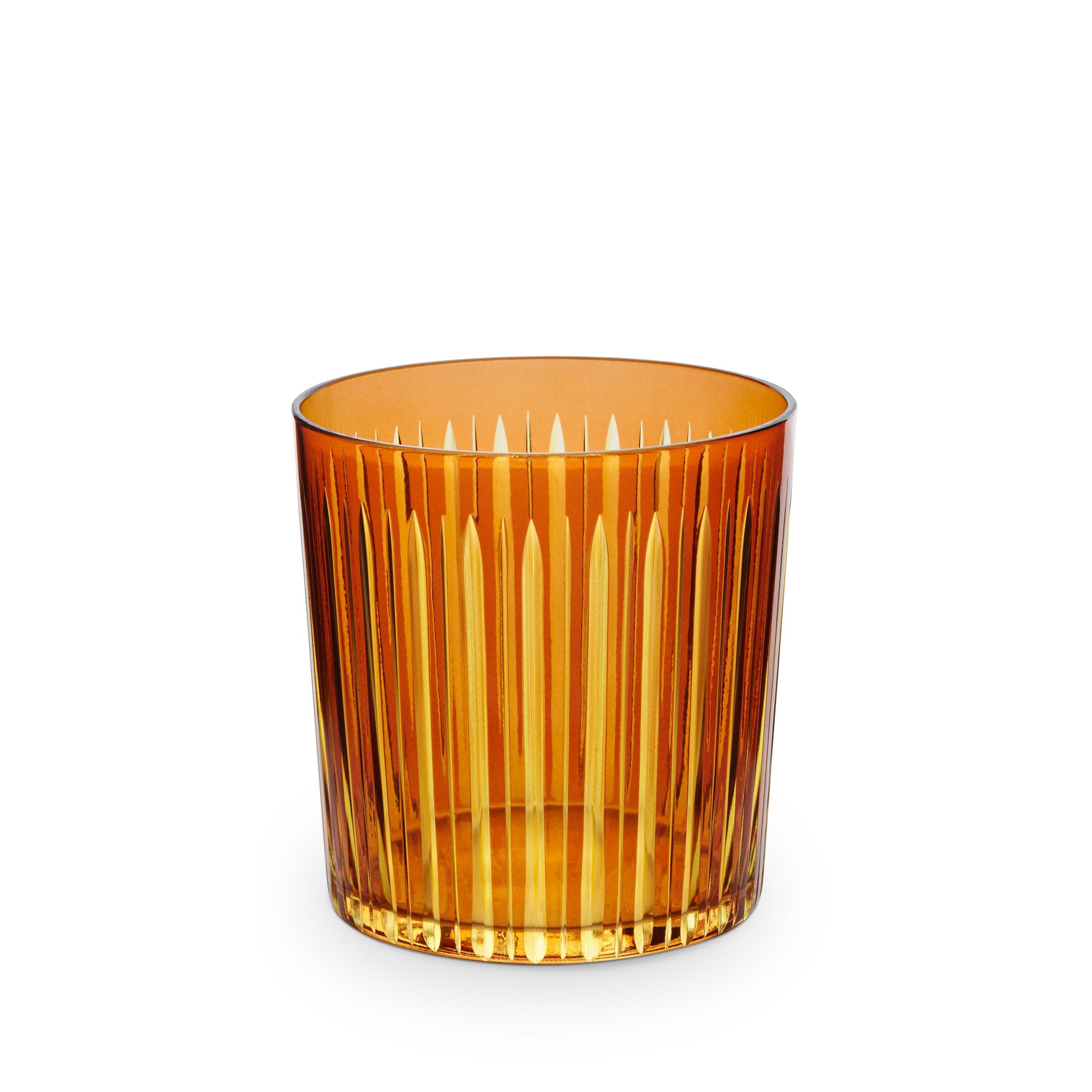 Premium Prism Double Old Fashioned Whiskey Glasses - Set of 4 Amber Colored Cocktail Glasses for Bourbon, Scotch & Whiskey - Perfect for Home Bars, Parties & Gifts
