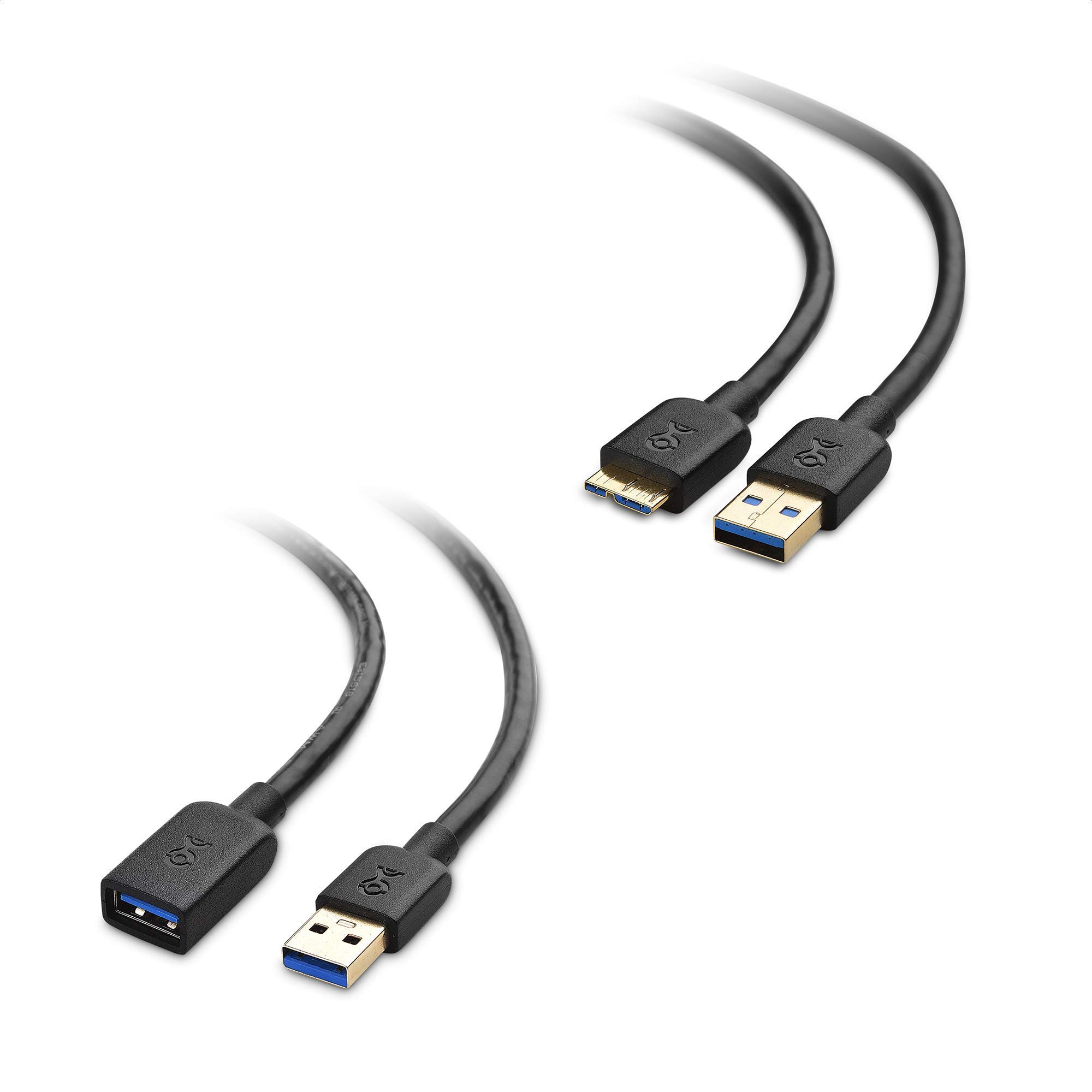 Premium 10ft Micro USB 3.0 Cable (USB to Micro B) & USB Extension Cable - High Speed Data Transfer & Charging - Perfect for Smartphones, Tablets, Printers & External Hard Drives