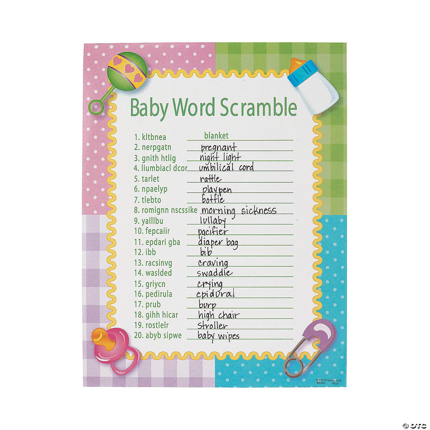 Fun Express Baby Shower Word Scramble Game - 24 Playing Sheets for Baby & Gender Reveal Parties | Perfect for Group Games, Icebreakers & Nursery Decor