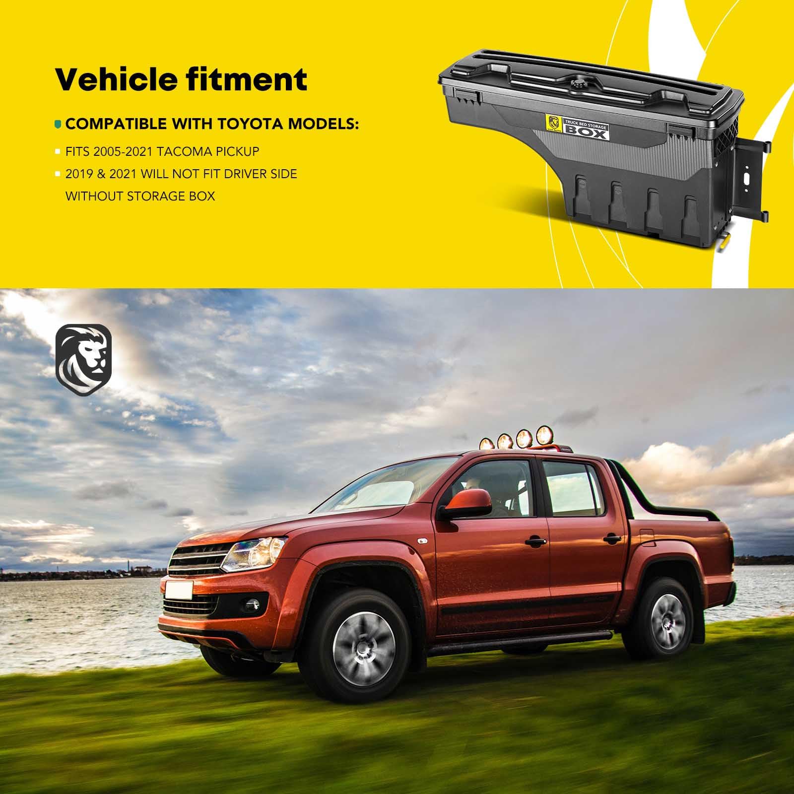 Lockable Truck Bed Tool Box for Toyota Tacoma 2005-2022 | Passenger Side Storage Box | Waterproof & Swing Wheel Well Toolbox | Perfect for Camping, Work Tools & Outdoor Gear Organization