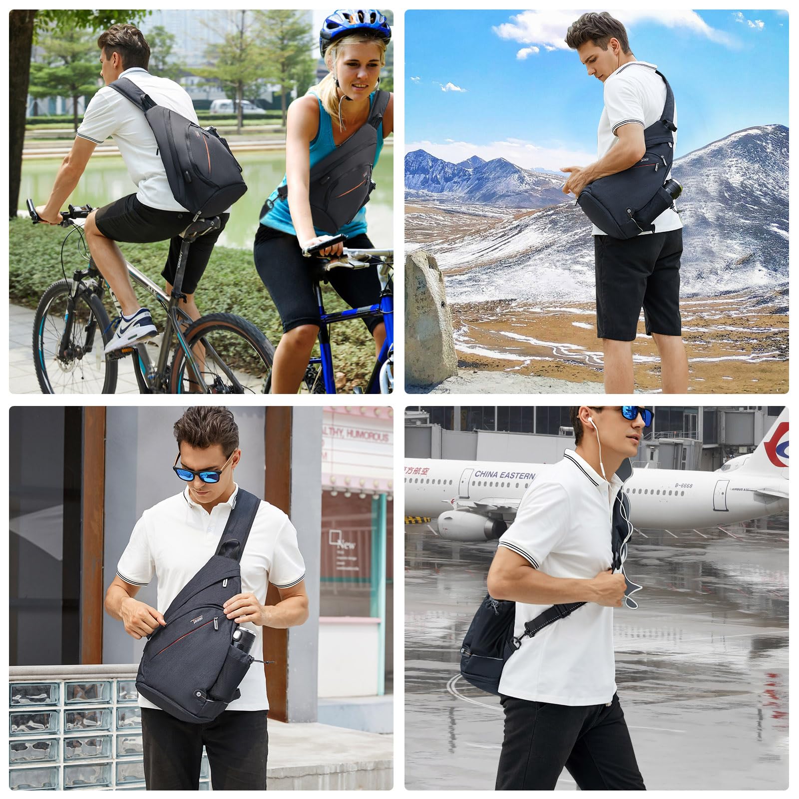 TUDEQU Sling Backpack for Men - 19L Large Crossbody Bag with 8 Pockets, Durable Travel Backpack for Hiking, Outdoor Adventures & Daily Commute
