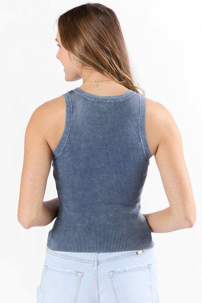 Back To Square One Acid Washed Ribbed High Neck Tank Top for Women - Vintage Distressed Casual Wear - Perfect for Layering, Street Style & Everyday Outfits