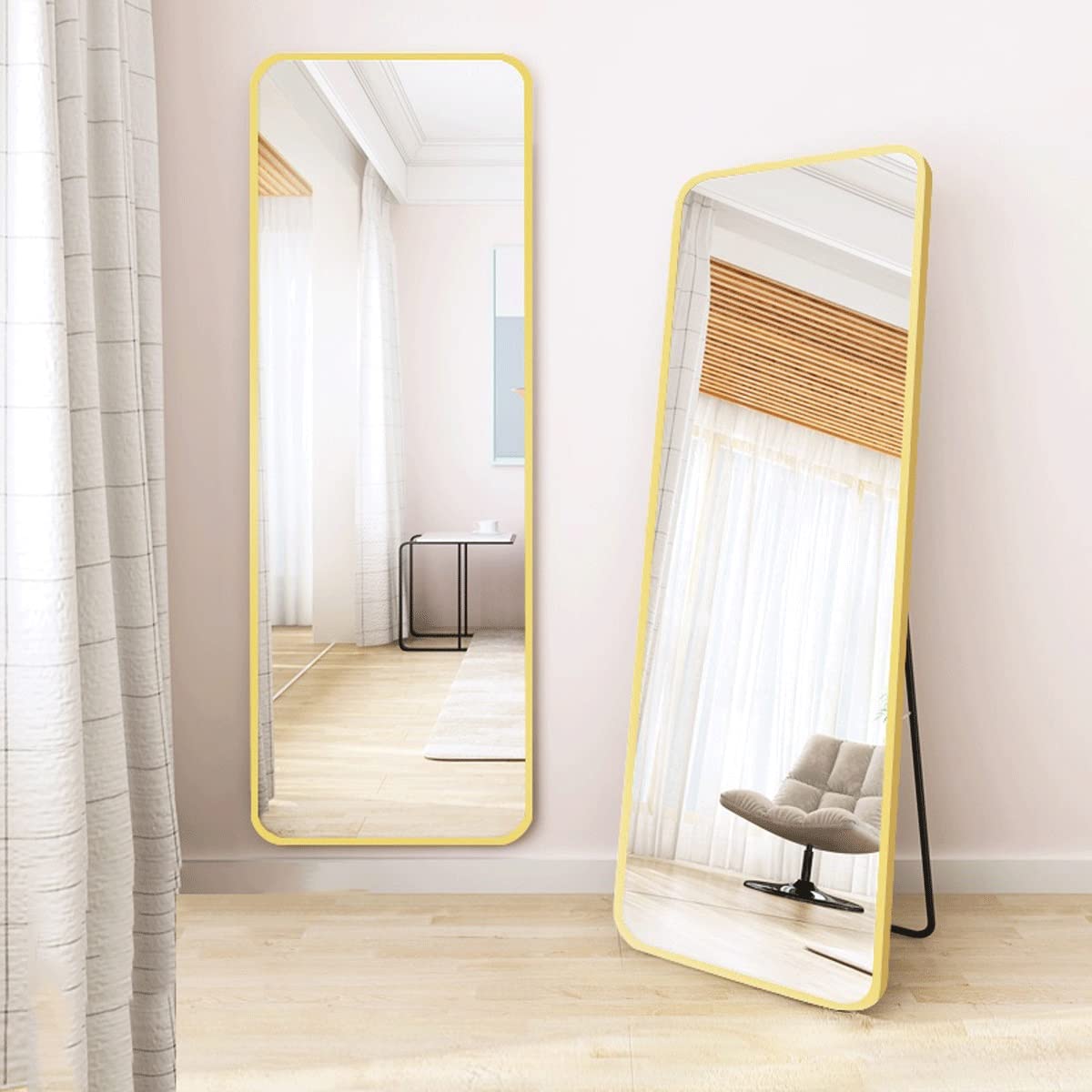 Full Length Mirror - 40x150cm Large Rectangle Floor Mirror with Rounded Corners & Aluminum Alloy Frame (Gold) for Bedroom, Living Room, Dressing Room - Perfect for Full Outfit Viewing, Home Decor & Selfie Background