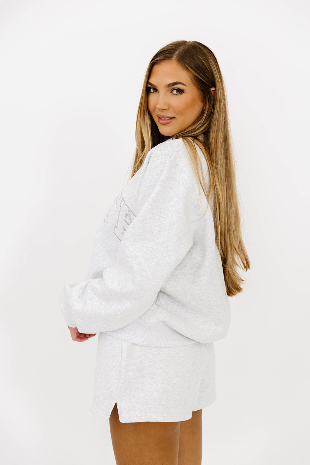 WORTH Tone On Tone Embroidered Mockneck Sweatshirt for Women - Pearl Grey Pullover with Elegant Stitching | Perfect for Casual Outfits, Layering & Fall Fashion
