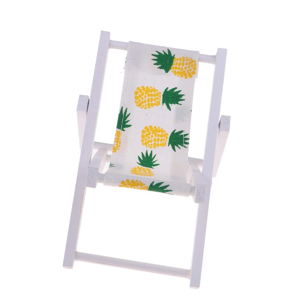 1:6 Scale Miniature Wooden Lounge Chair - Foldable Dollhouse Beach Chaise Longue for Dolls, Pineapple Design - Perfect for Dollhouse Furniture, DIY Projects & Beach Scene Decoration